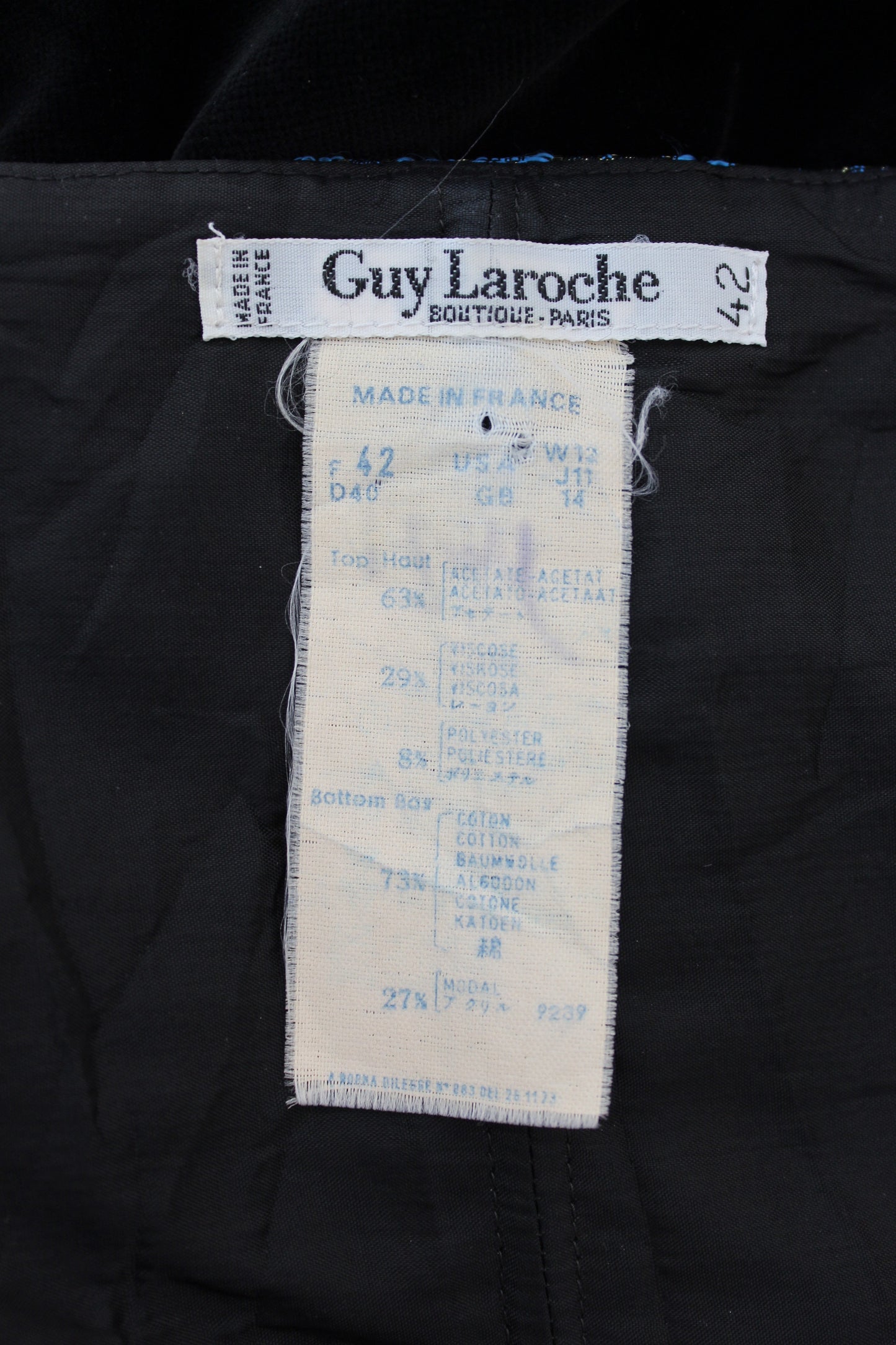 Guy Laroche 70s Vintage Blue Black Evening Dress