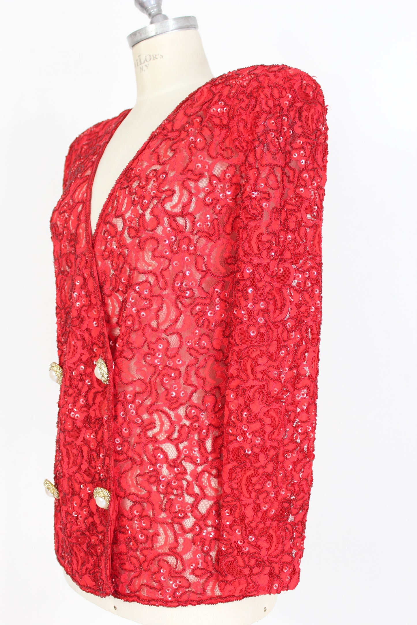 Mimmina Vintage Evening Jacket Lace Sequins Red
