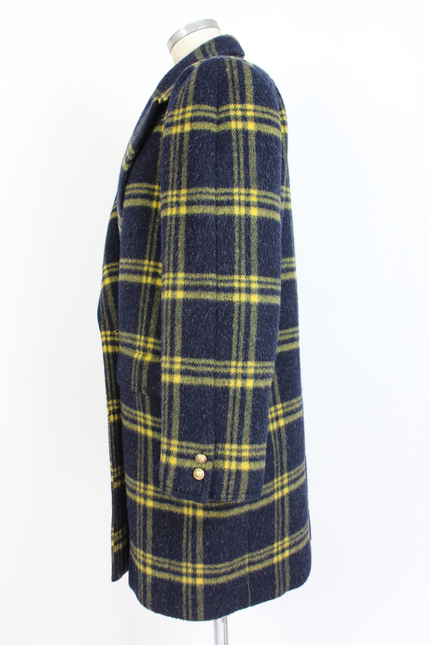 Valentino Wool Check Blue Yellow Double Breasted Vintage Coat