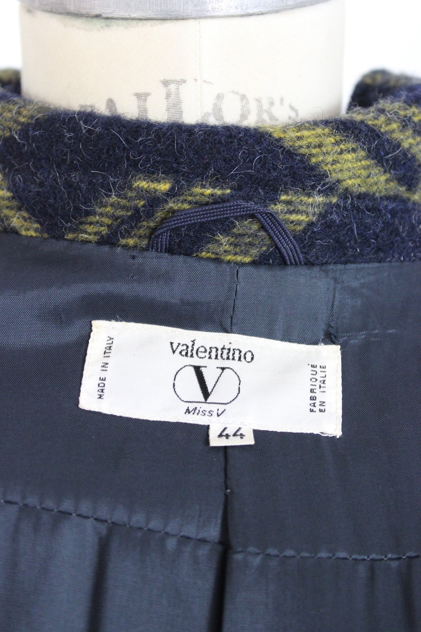 Valentino Cappotto Vintage Doppiopetto Lana Quadri Blu Giallo