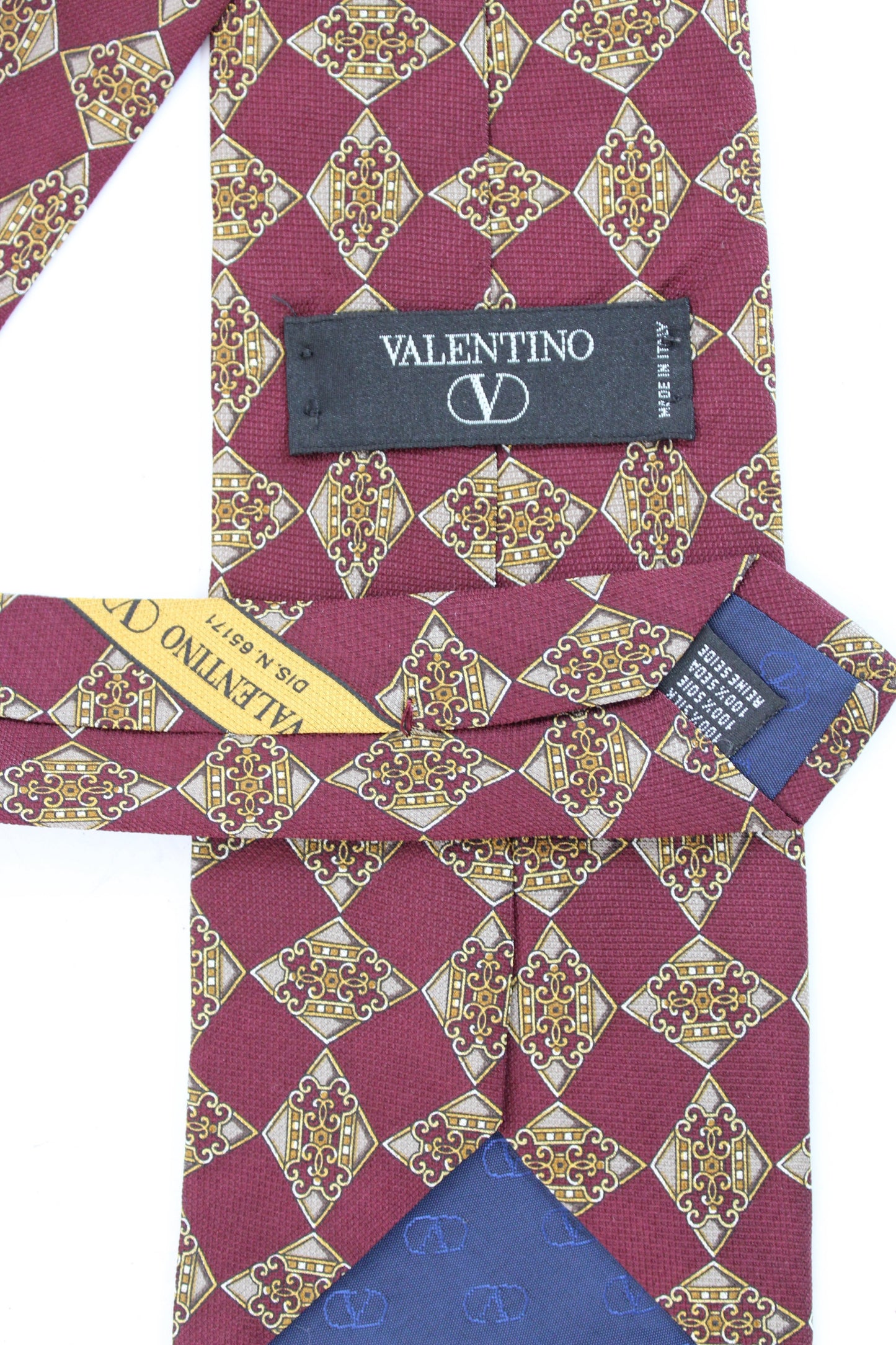 Valentino Vintage Burgundy Gold Silk Tie