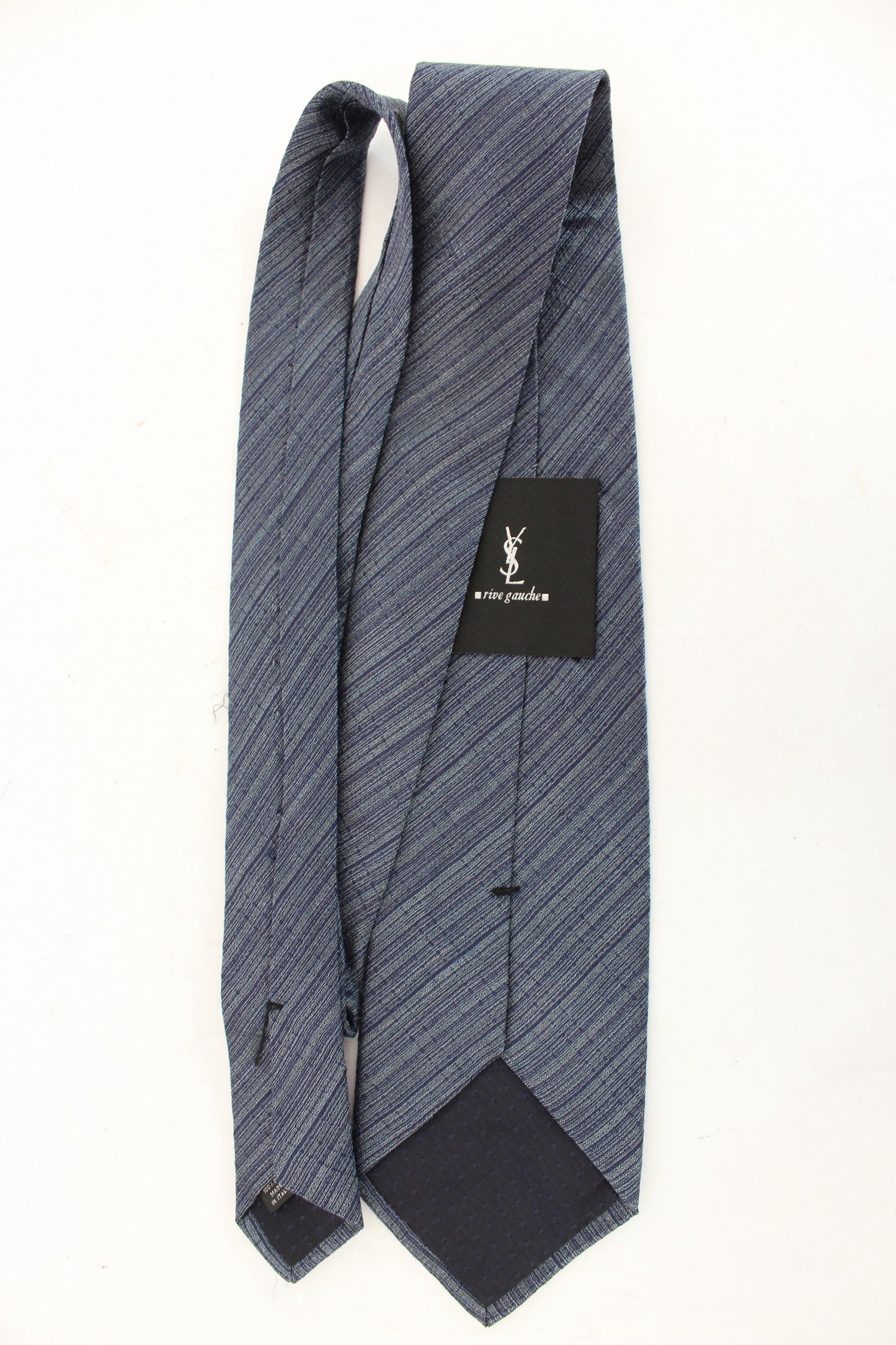 Yves Saint Laurent Cravatta Vintage Seta Blu Grigia