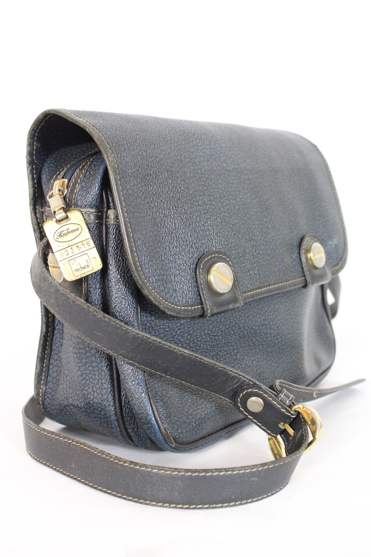 Borbonese Leather Blue Shoulder Bag
