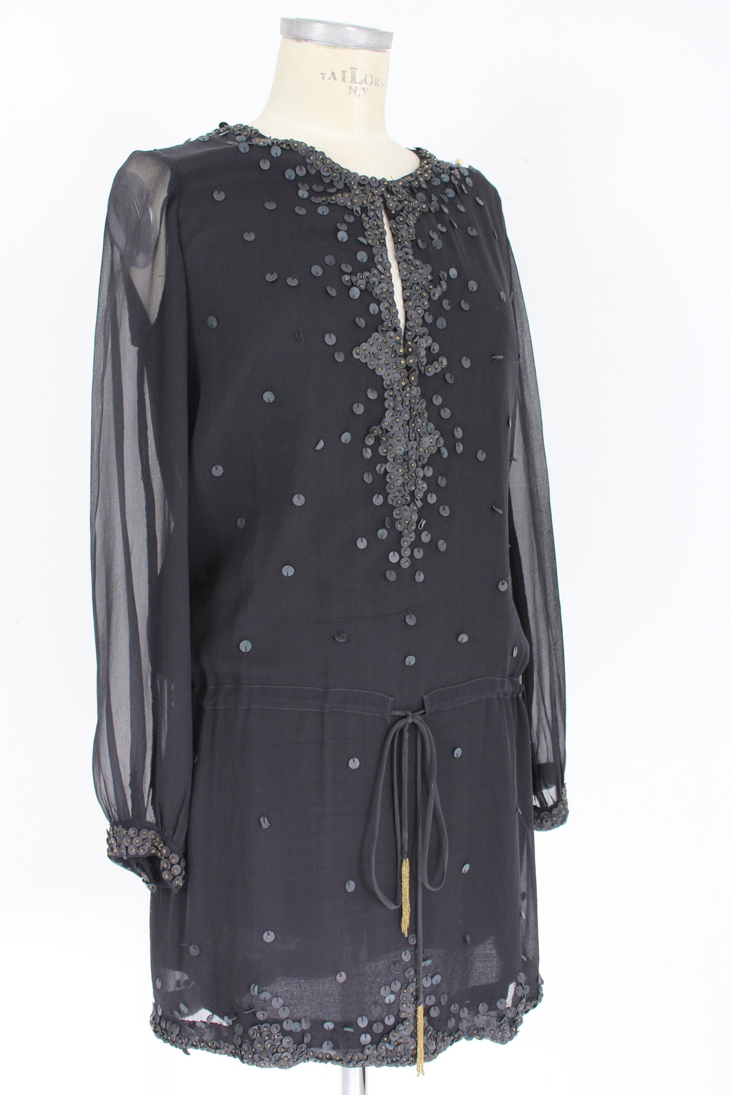 Antik Batik Black Silk Leather Vintage Dress