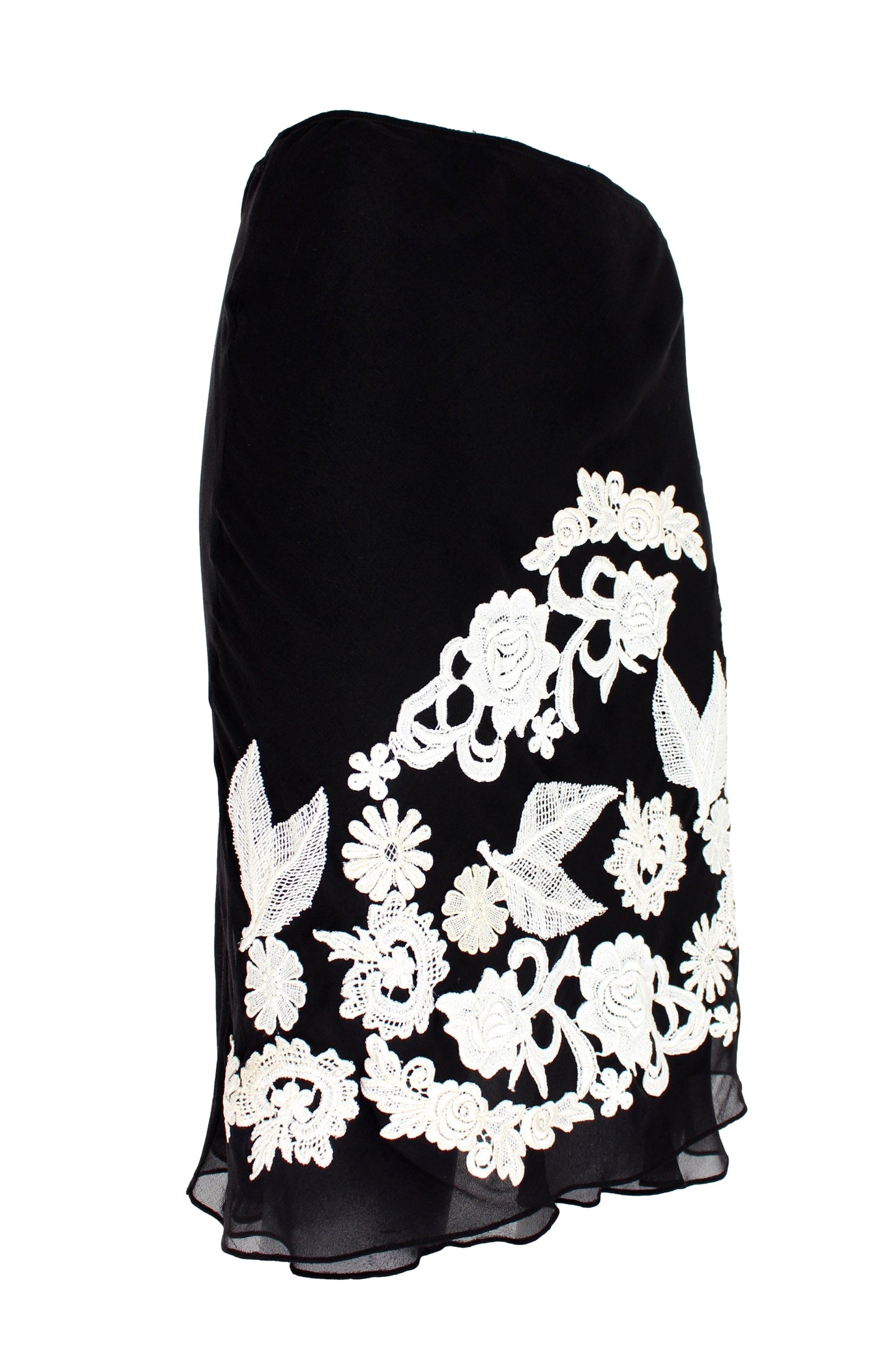 Gai Mattiolo Vintage Black Lace Silk Skirt