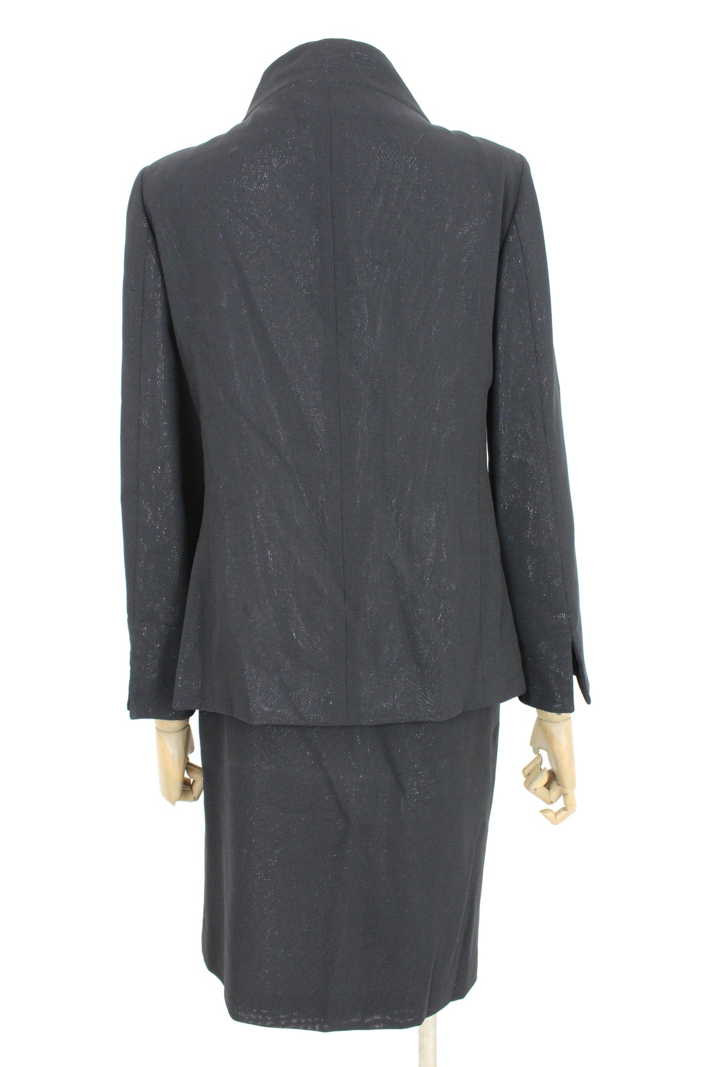 Versace Couture Vintage Black Silver Laminate Skirt Suit Dress