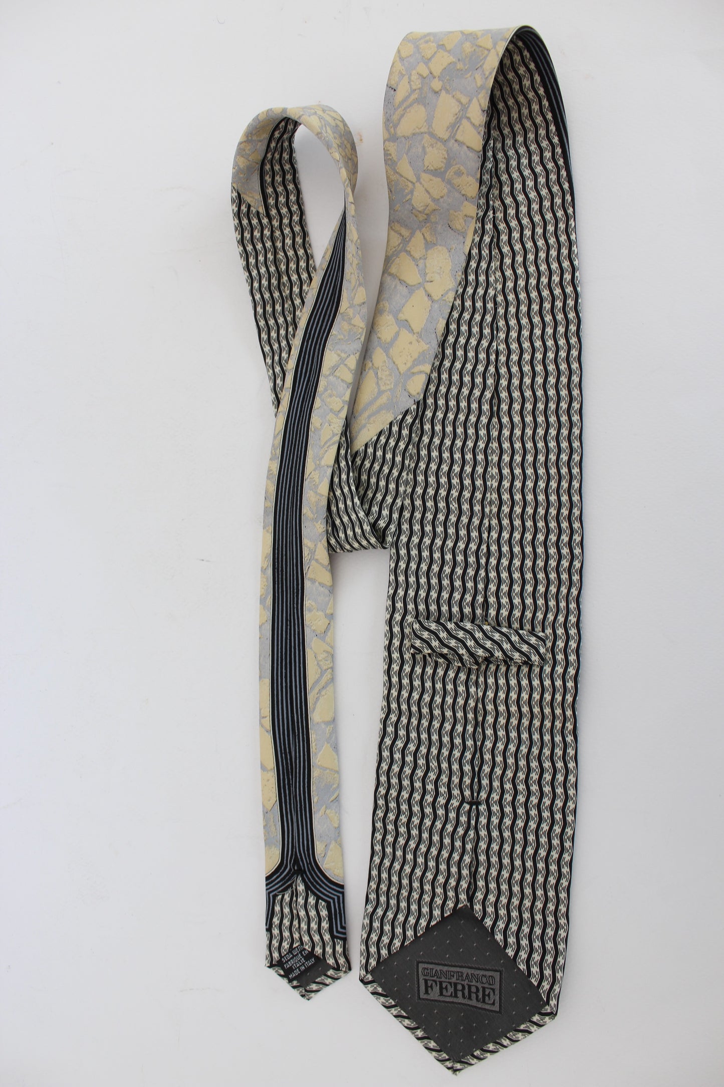 Gianfranco Ferre Vintage Silk Beige Black Tie
