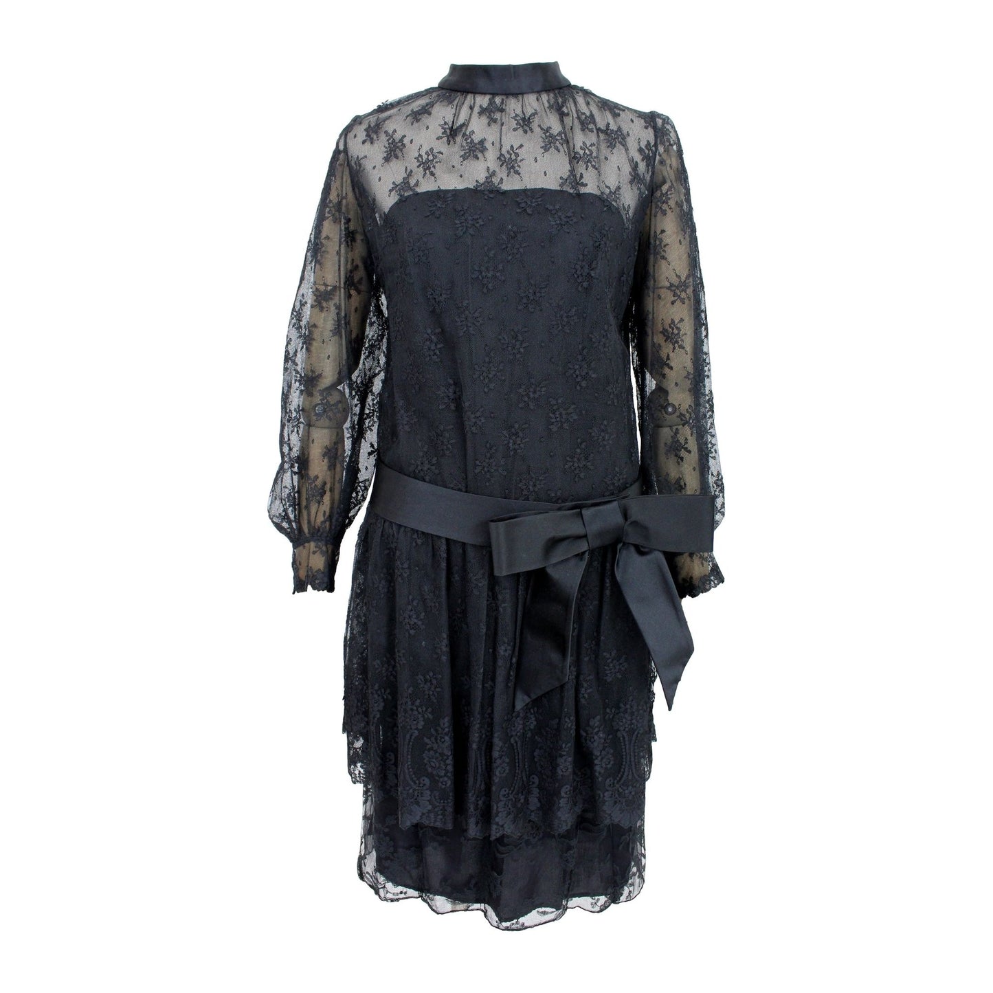 Italian Artisanal 1960s Lace Black Evening Dress