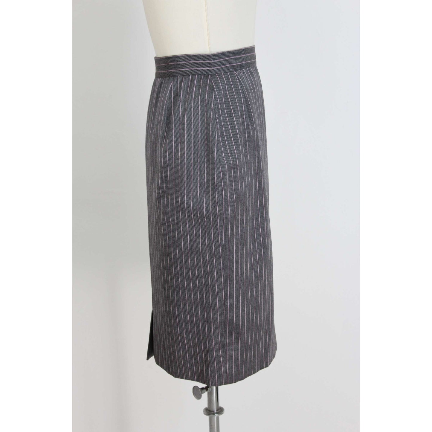 Mila Schon Vintage Pinstripe Wool Gray Long Skirt