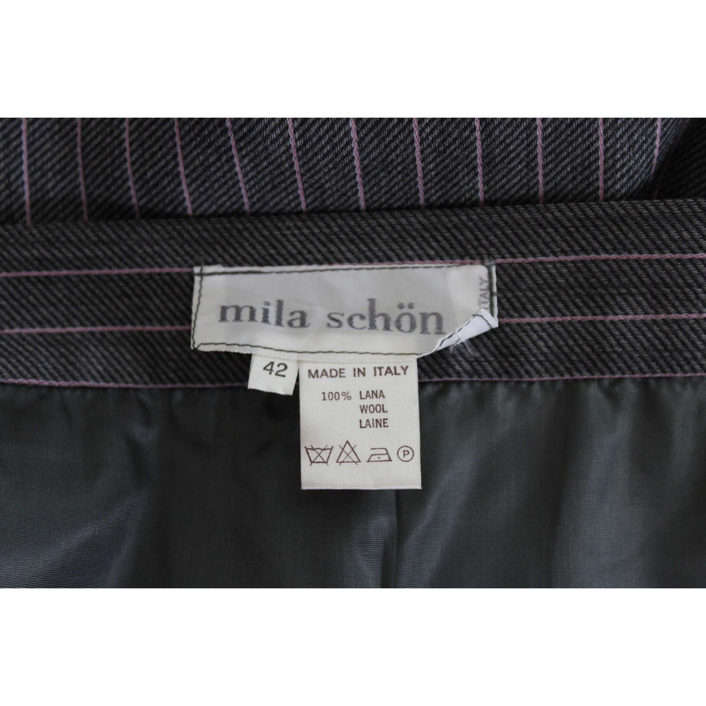 Mila Schon Vintage Pinstripe Wool Gray Long Skirt
