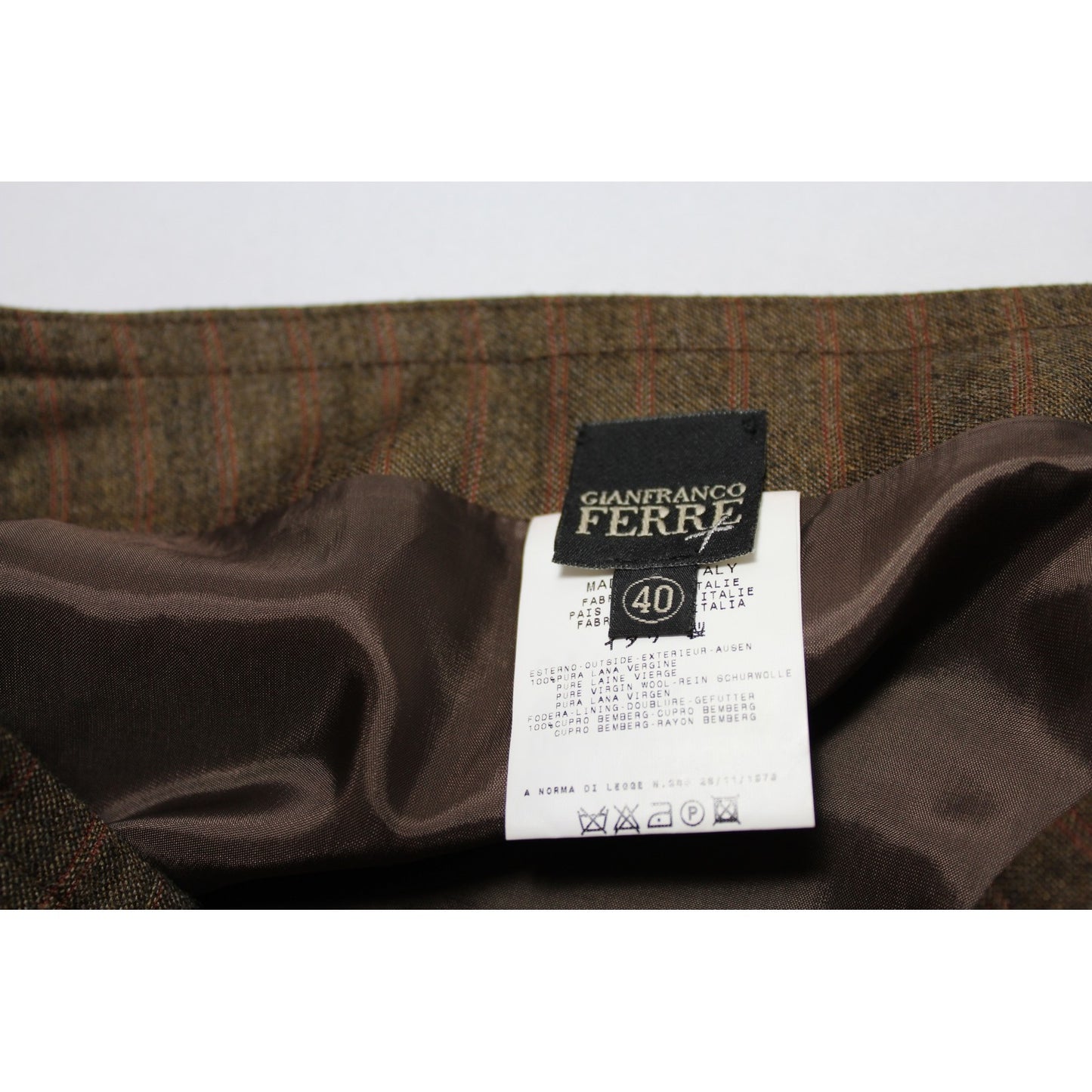 Gianfranco Ferre Vintage Brown Wool Pinstripe Skirt