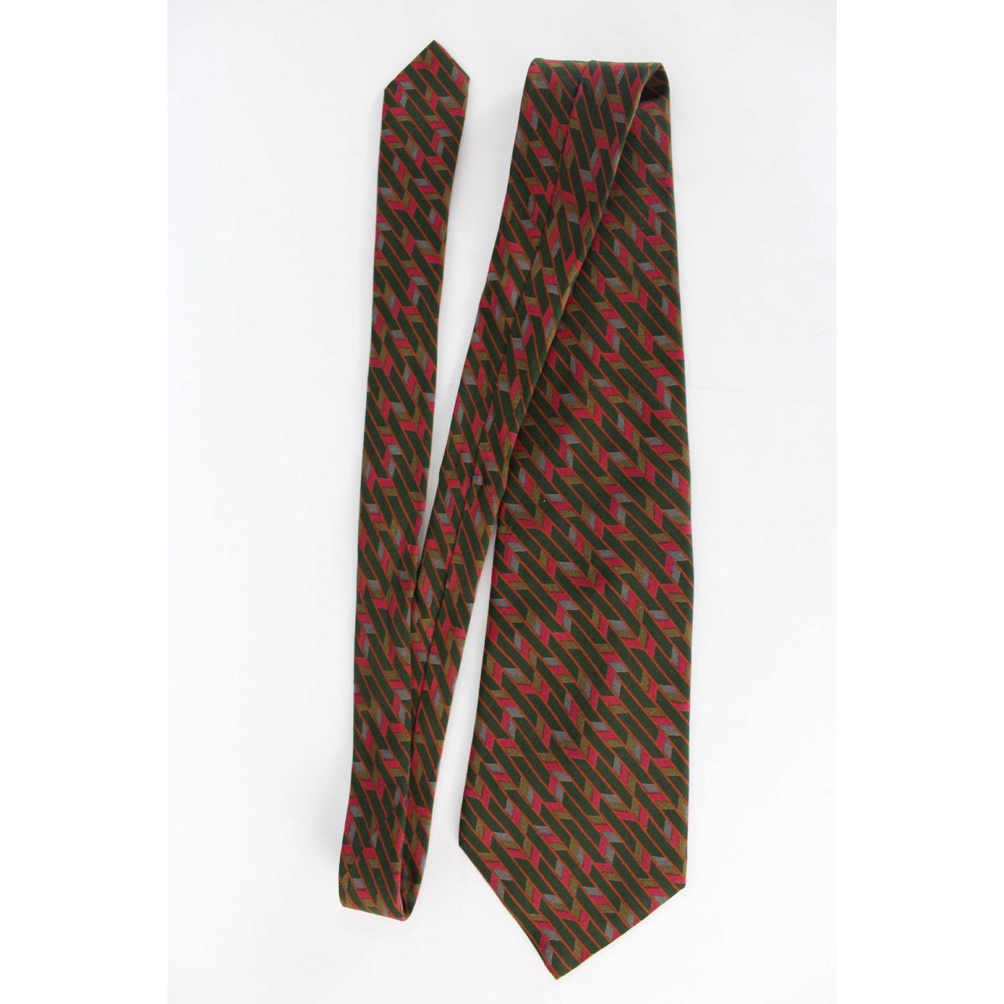 Yves Saint Laurent Green Red Geometric Vintage Silk Tie