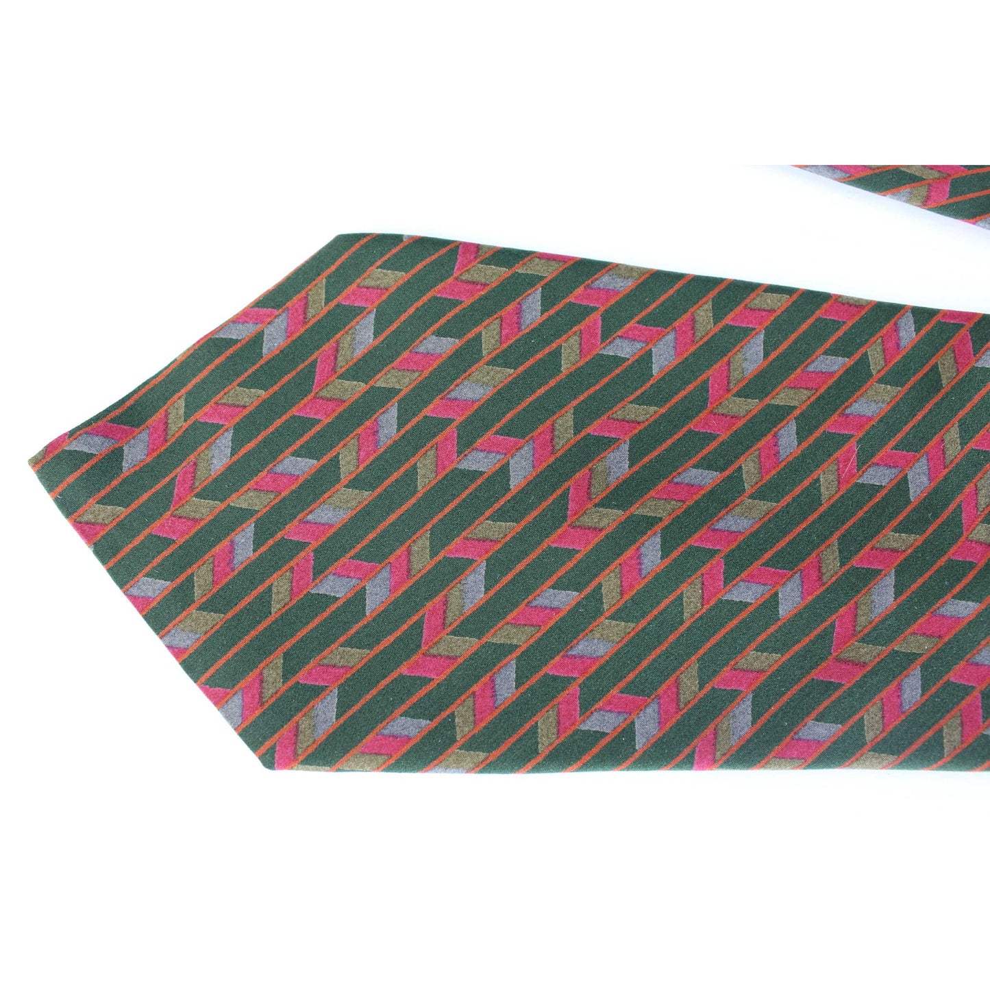 Yves Saint Laurent Green Red Geometric Vintage Silk Tie