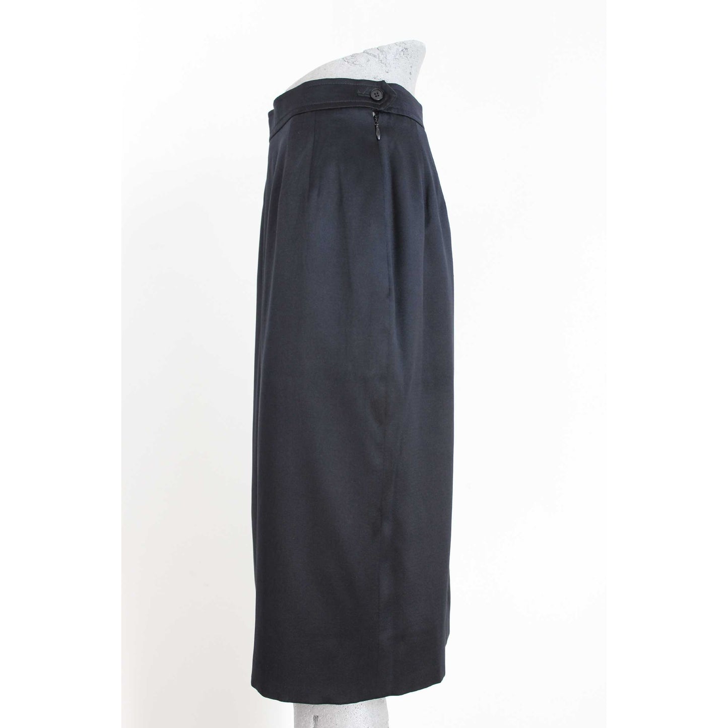Yves Saint Laurent Rive Gauche Black Pencil Silk Wool Skirt Vintage