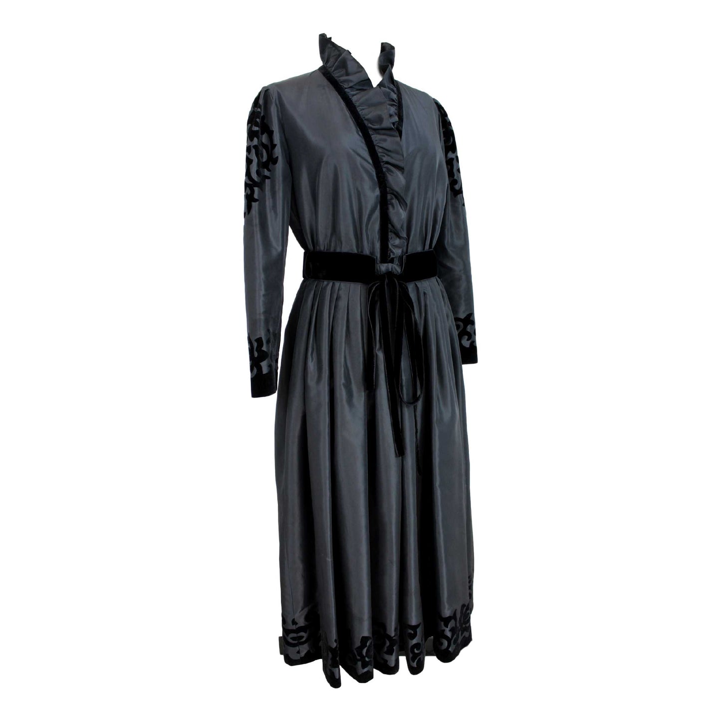 Louis Feraud Velvet Black Cerimony Floral Vintage Long Dress