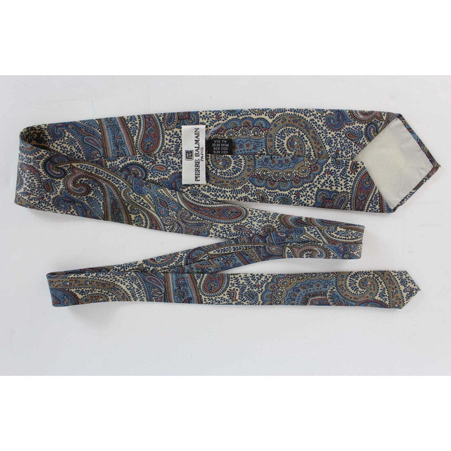 Balmain Cravatta Paisley Seta Vintage Blu Beige