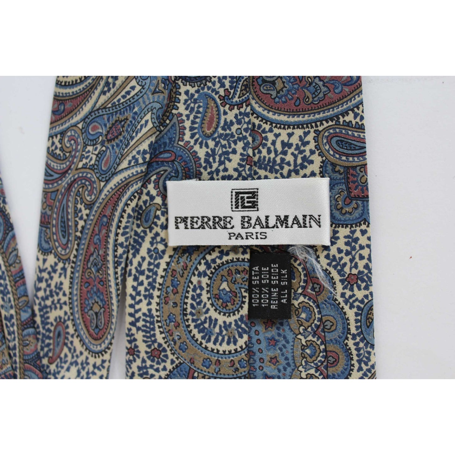 Balmain Cravatta Paisley Seta Vintage Blu Beige