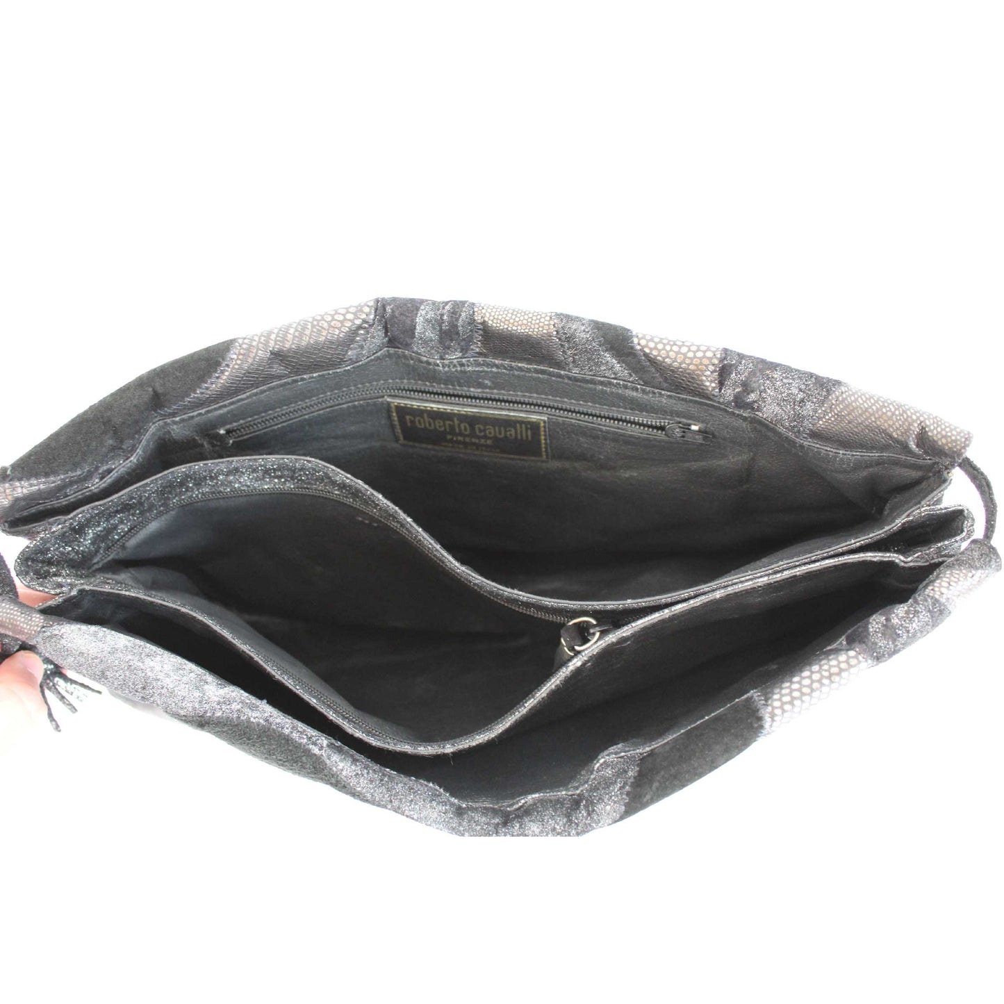 Roberto Cavalli Vintage Black Gray Leather Handbag