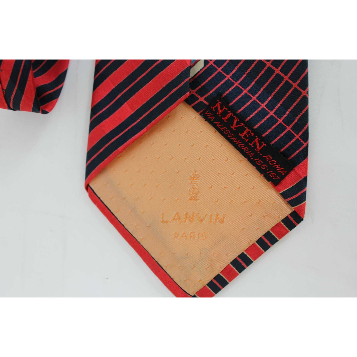 Lanvin Cravatta Seta Regimentale Righe Vintage Blu Rossa