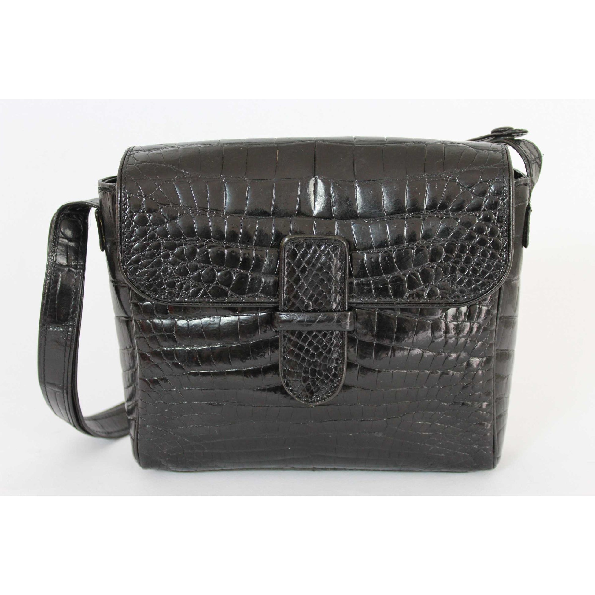 Fendi Vintage Black Crocodile Leather Shoulder Bag