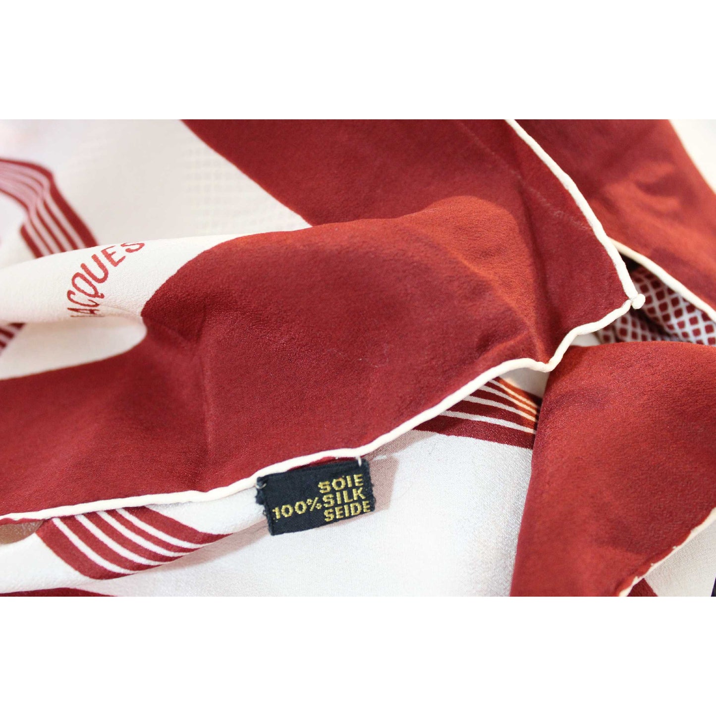 Jacques Esterel Vintage Silk Red Beige Check Scarf