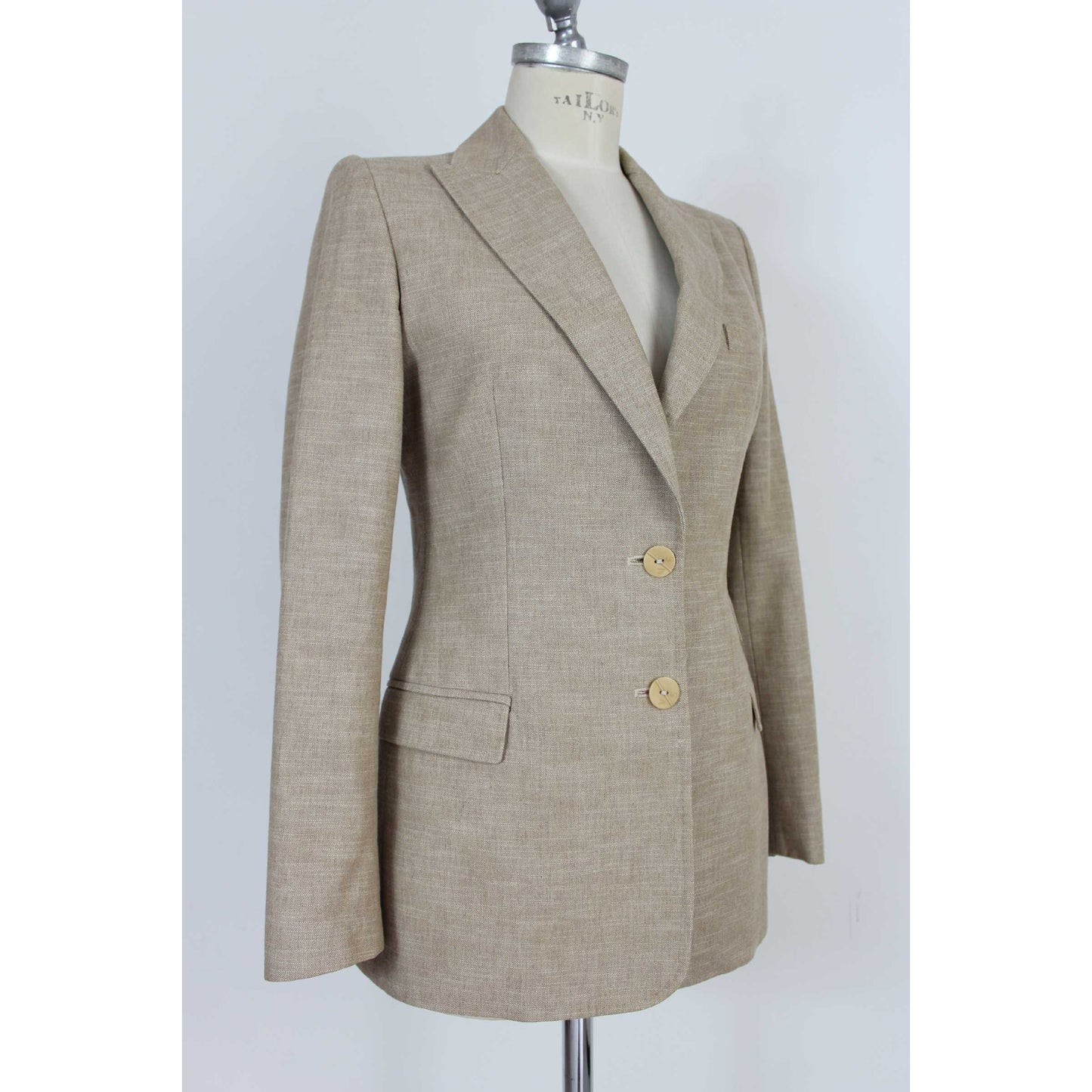 Versace Flared Linen Cotton Beige Vintage Jacket