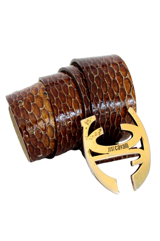 Cavalli Brown Print Snake Leather Belt