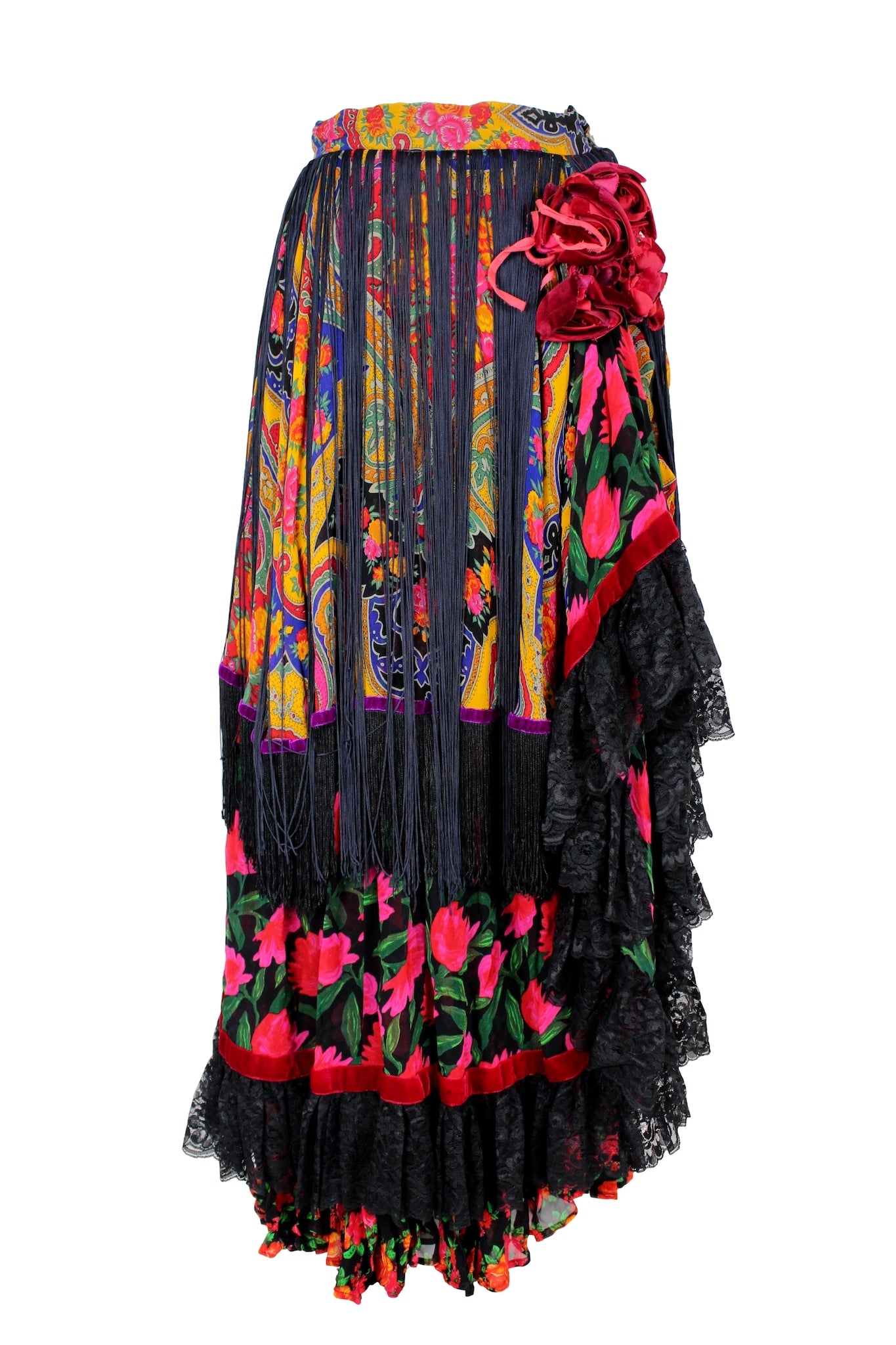 Dolce Gabbana Floral Haute Couture Fringe Lace Skirt Vintage 2000s
