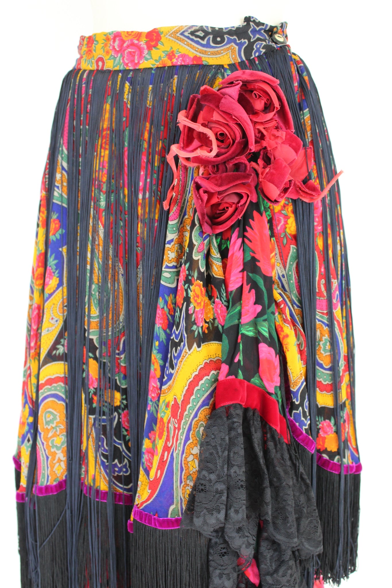 Dolce Gabbana Floral Haute Couture Fringe Lace Skirt Vintage 2000s