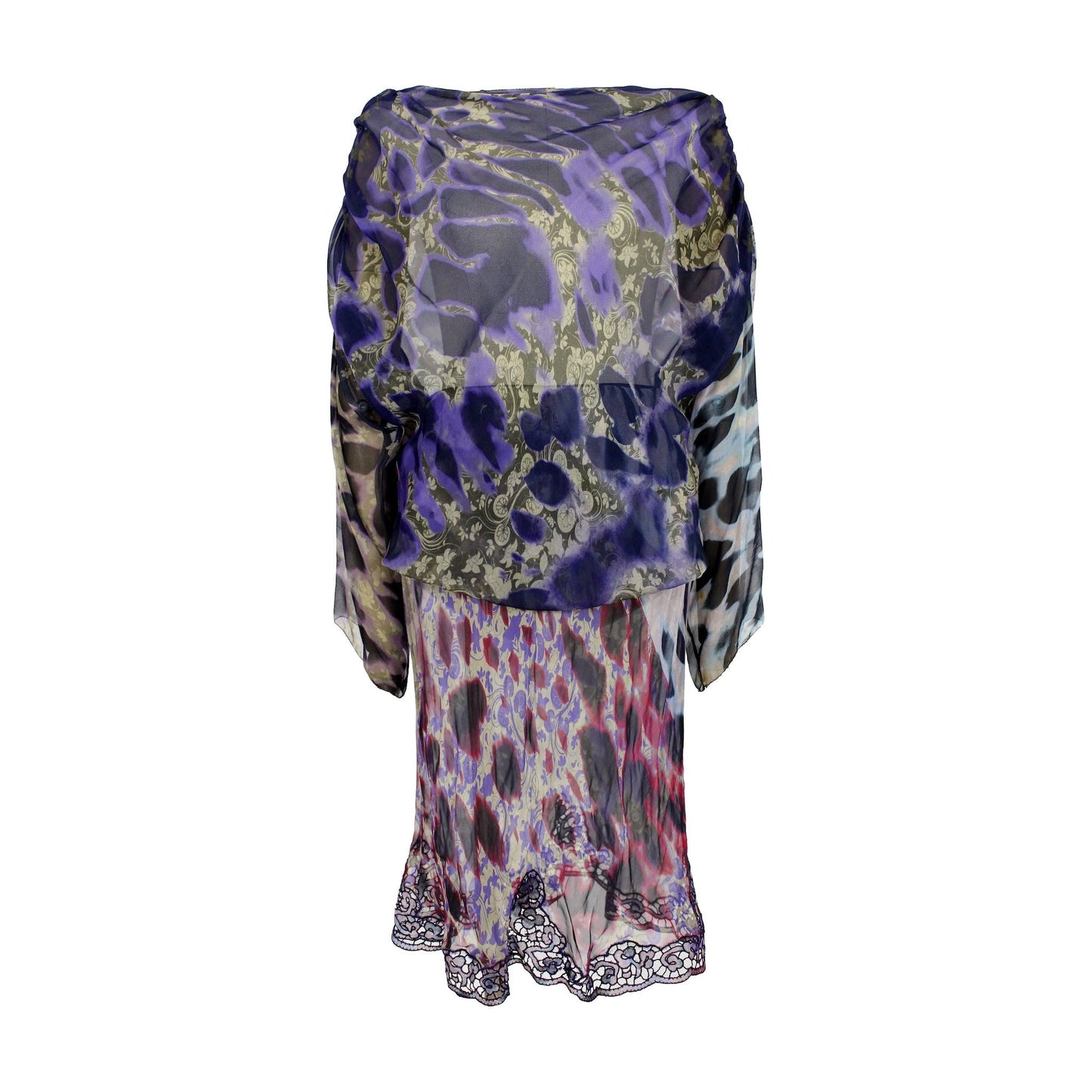 Ermanno Scervino Violet Silk Floral Evening Dress 2000s