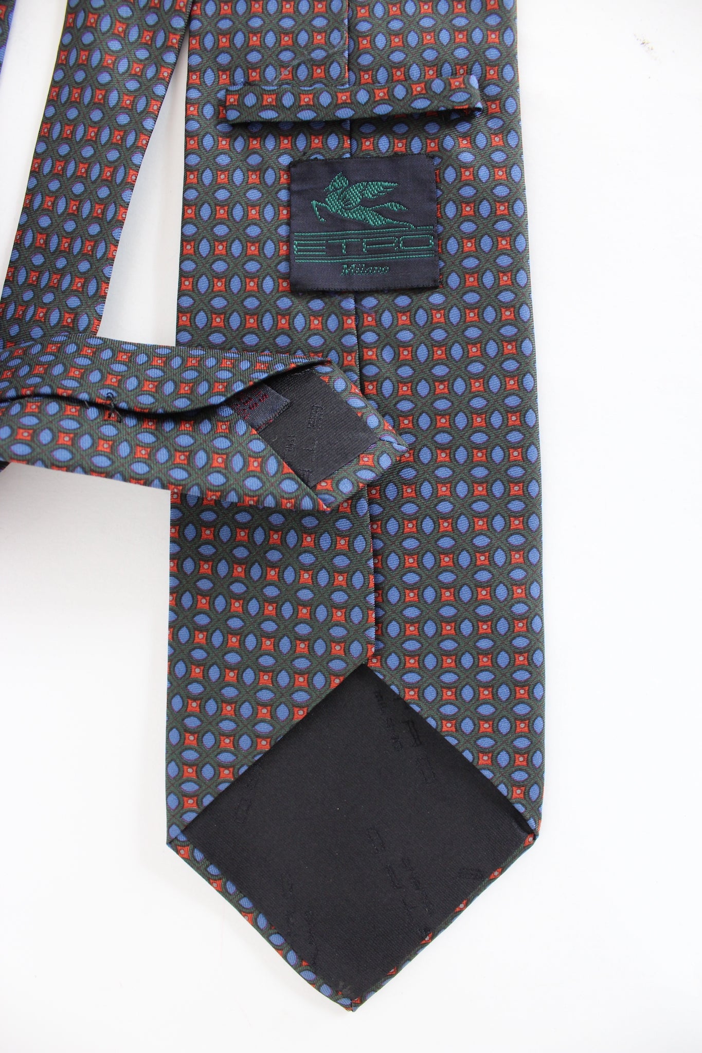 Etro Green Blue Silk Vintage Classic Tie