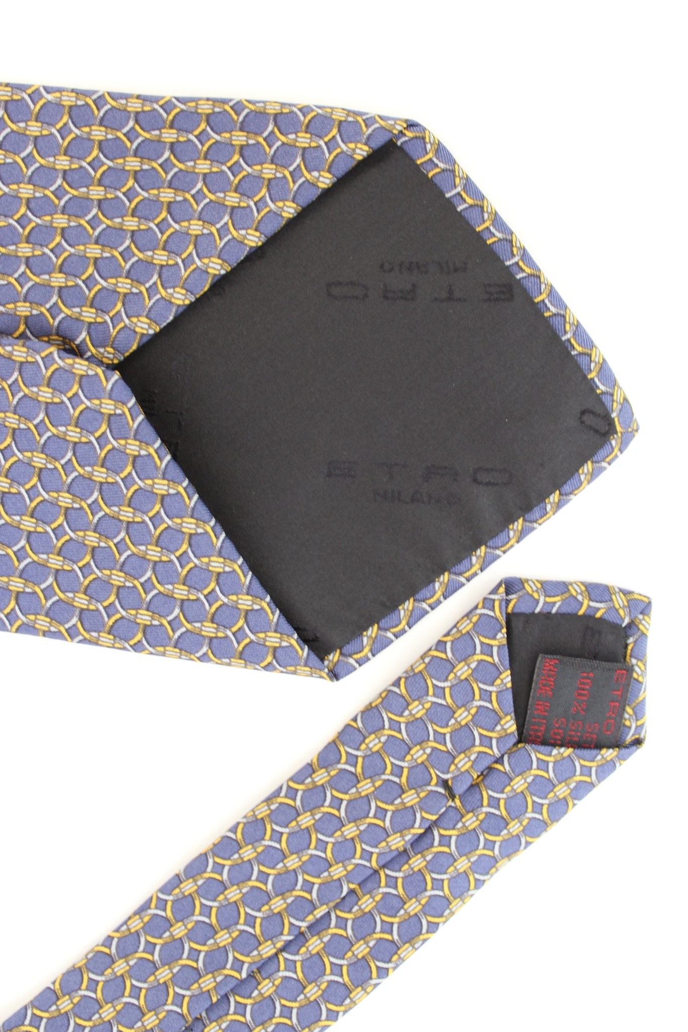 Etro Cravatta Geometrica Vintage Blu Seta Gialla