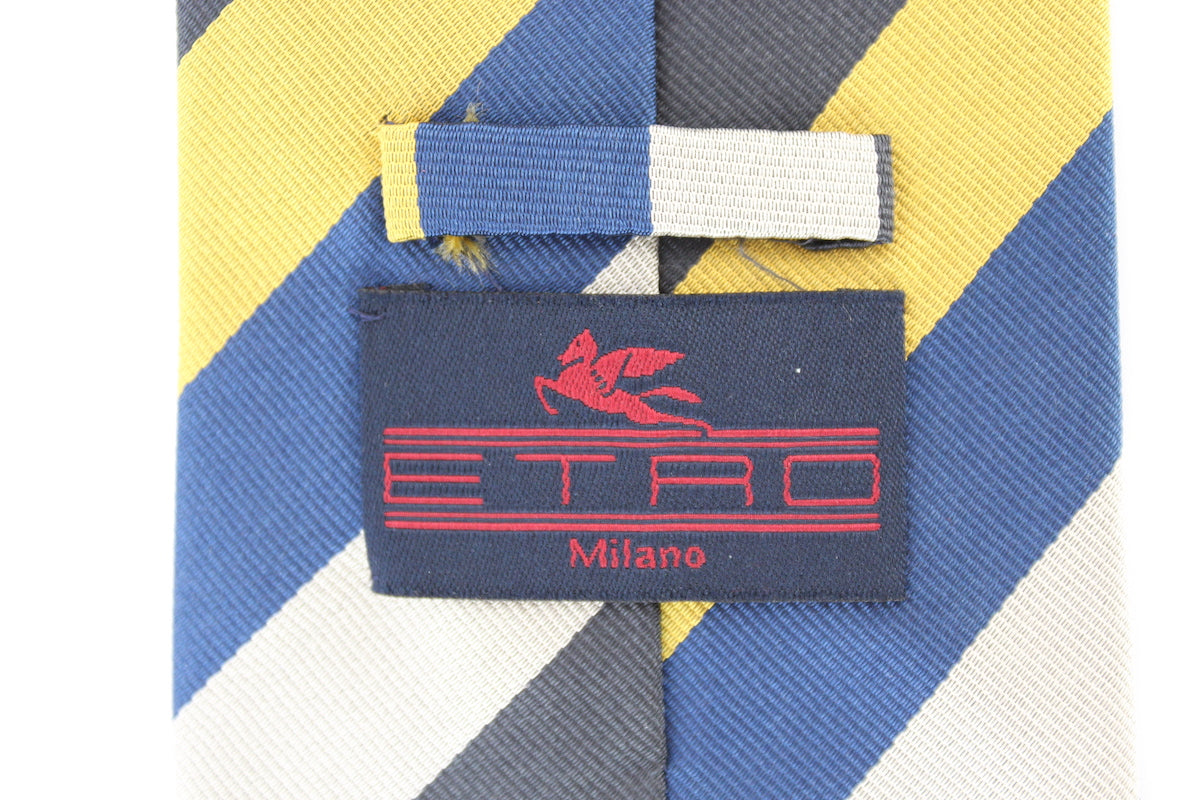 Etro Cravatta Vintage Regimental Seta Blu Gialla