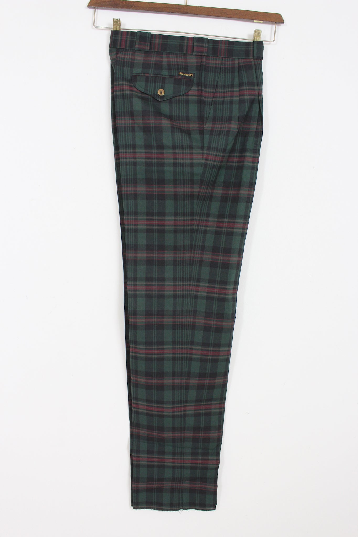 Faconnable Green Red Cotton Vintage Check Trousers Sz 32