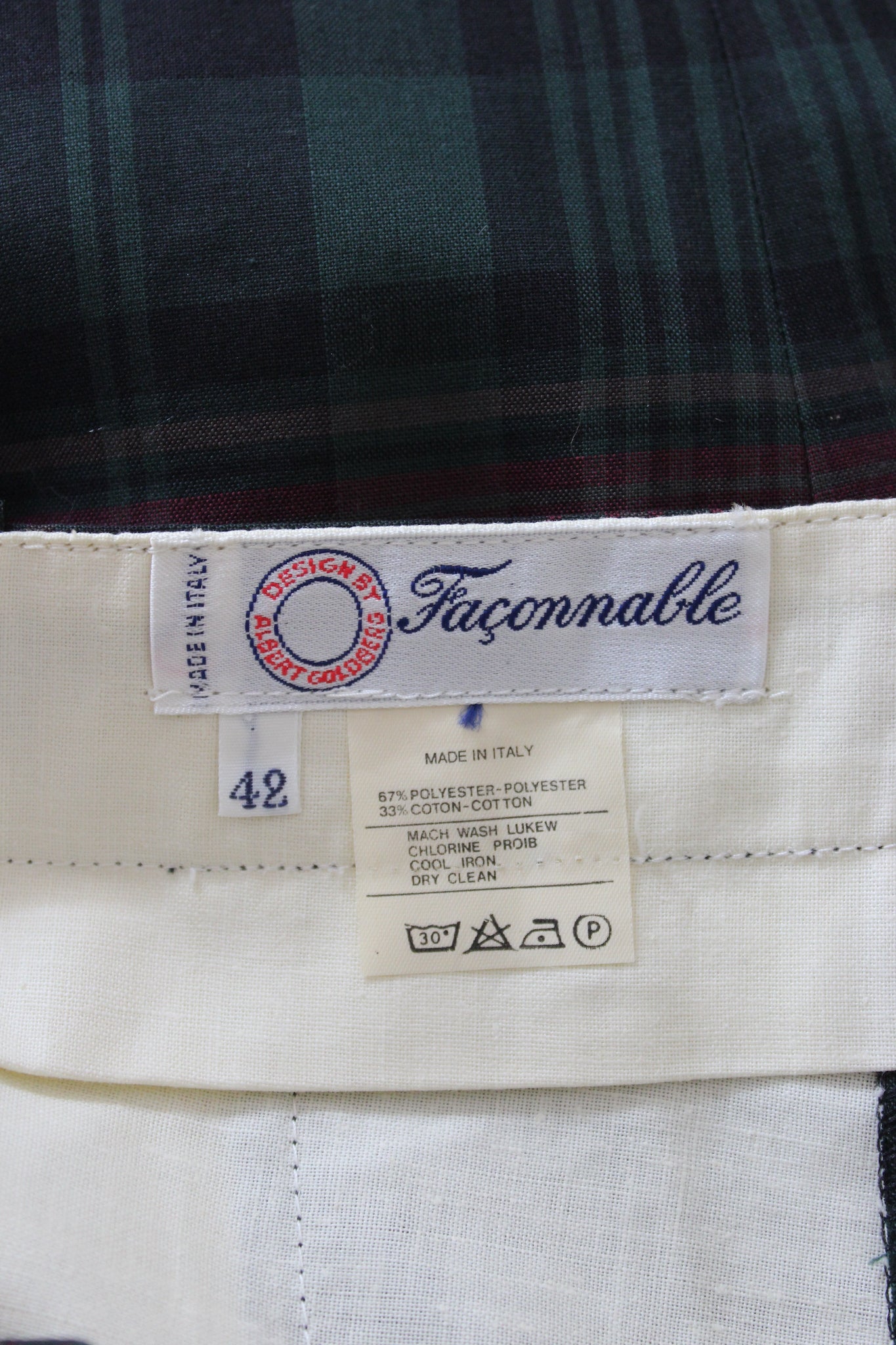 Pantaloni Faconnable Verde Rosso Cotone Vintage Check Tg 42