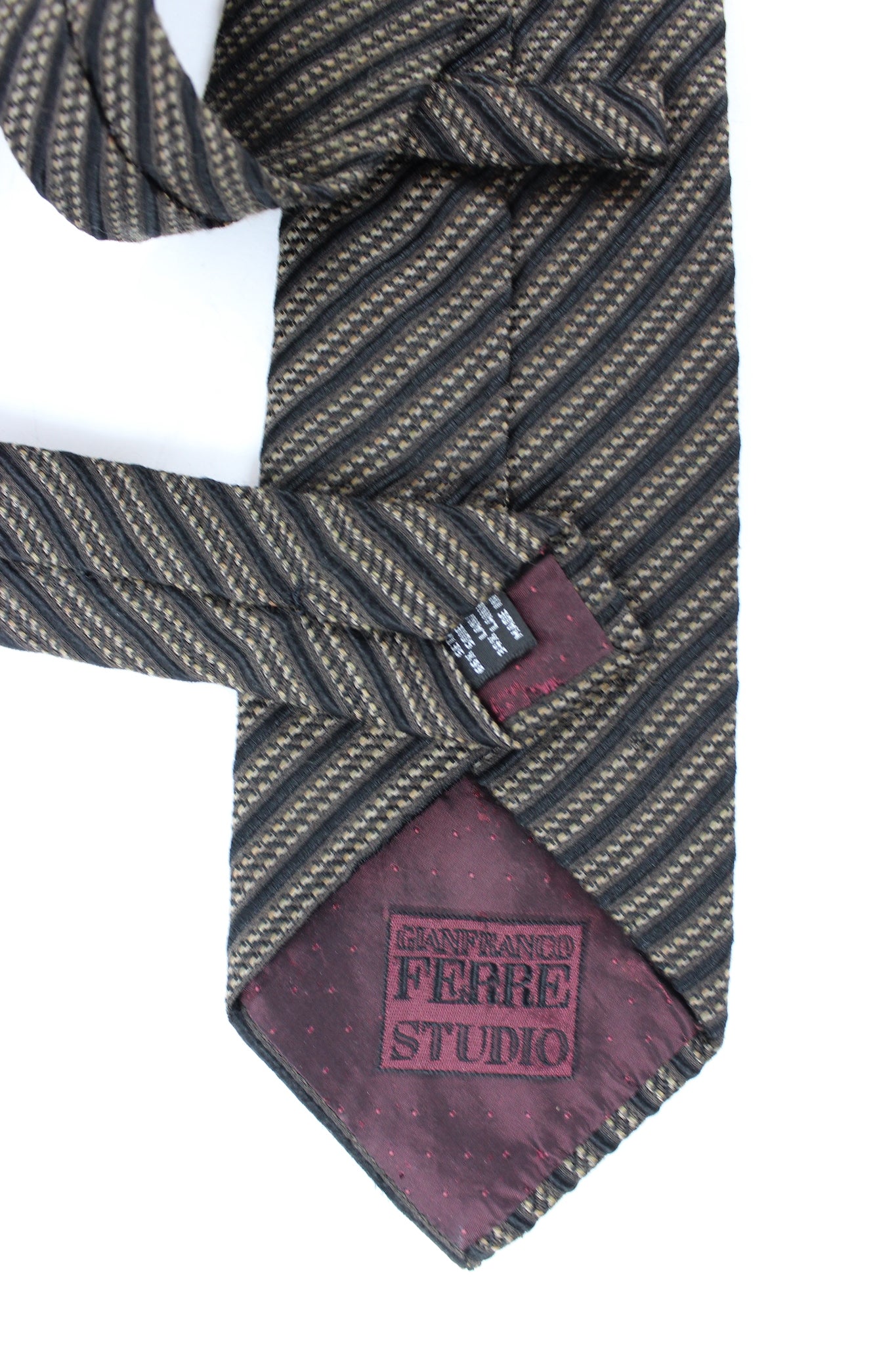 Ferrè Brown Beige Wool Silk Vintage Regimental Tie