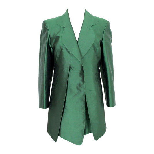Ferrè Emerald Green Silk Long Jacket Vintage 90s