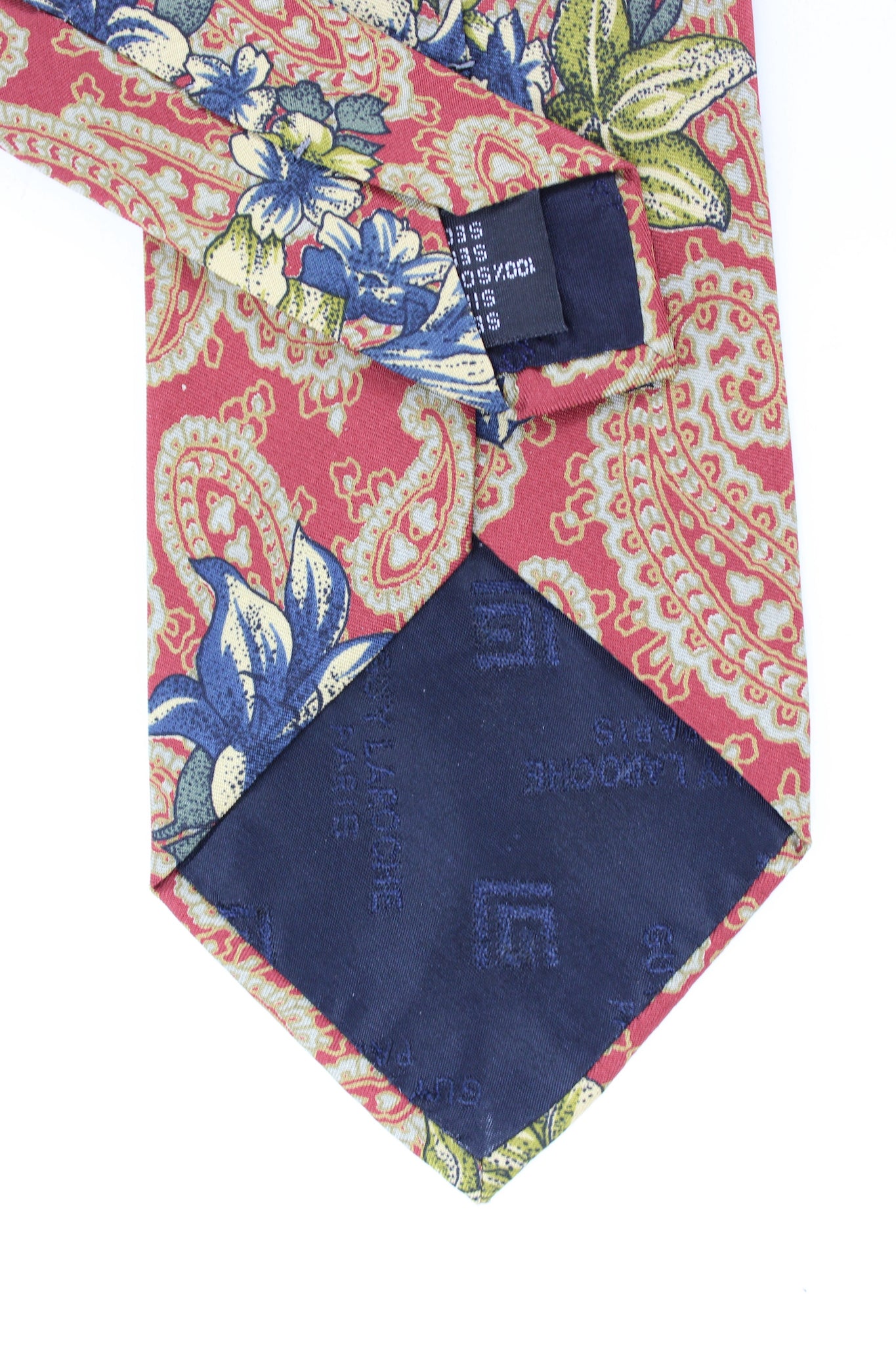 Guy Laroche Red Beige Silk Vintage Floral Tie