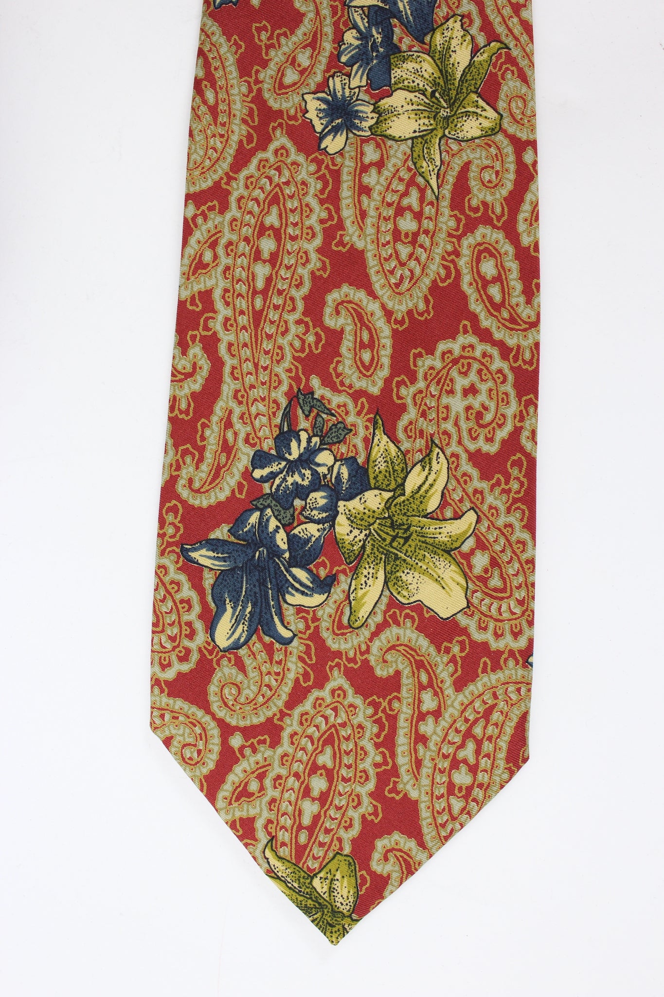 Guy Laroche Red Beige Silk Vintage Floral Tie