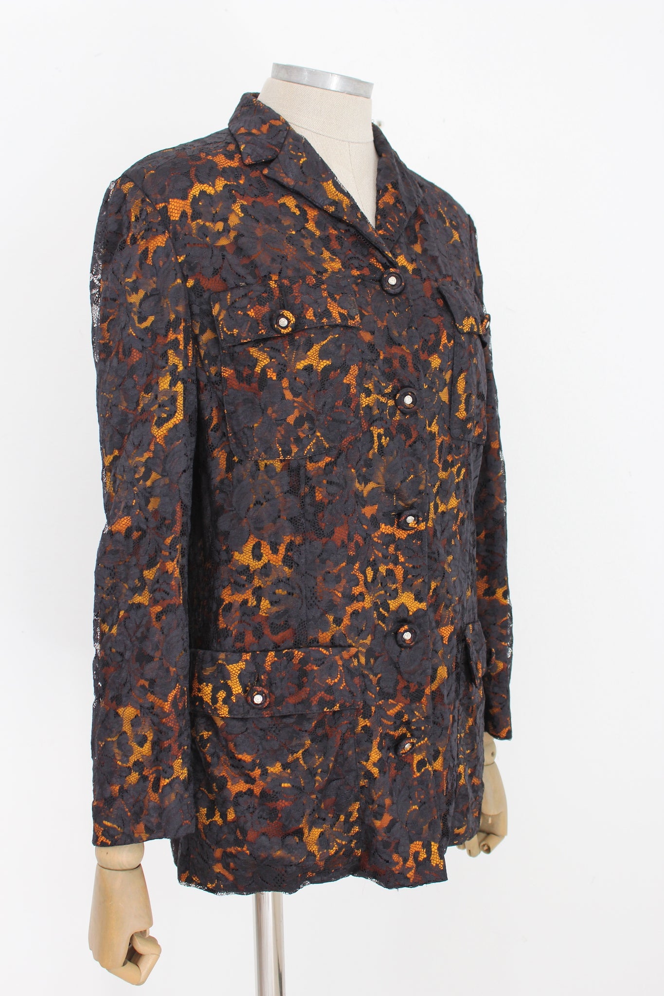 Gianni Verscae Black Gold Silk Lace Vintage Floral Jacket
