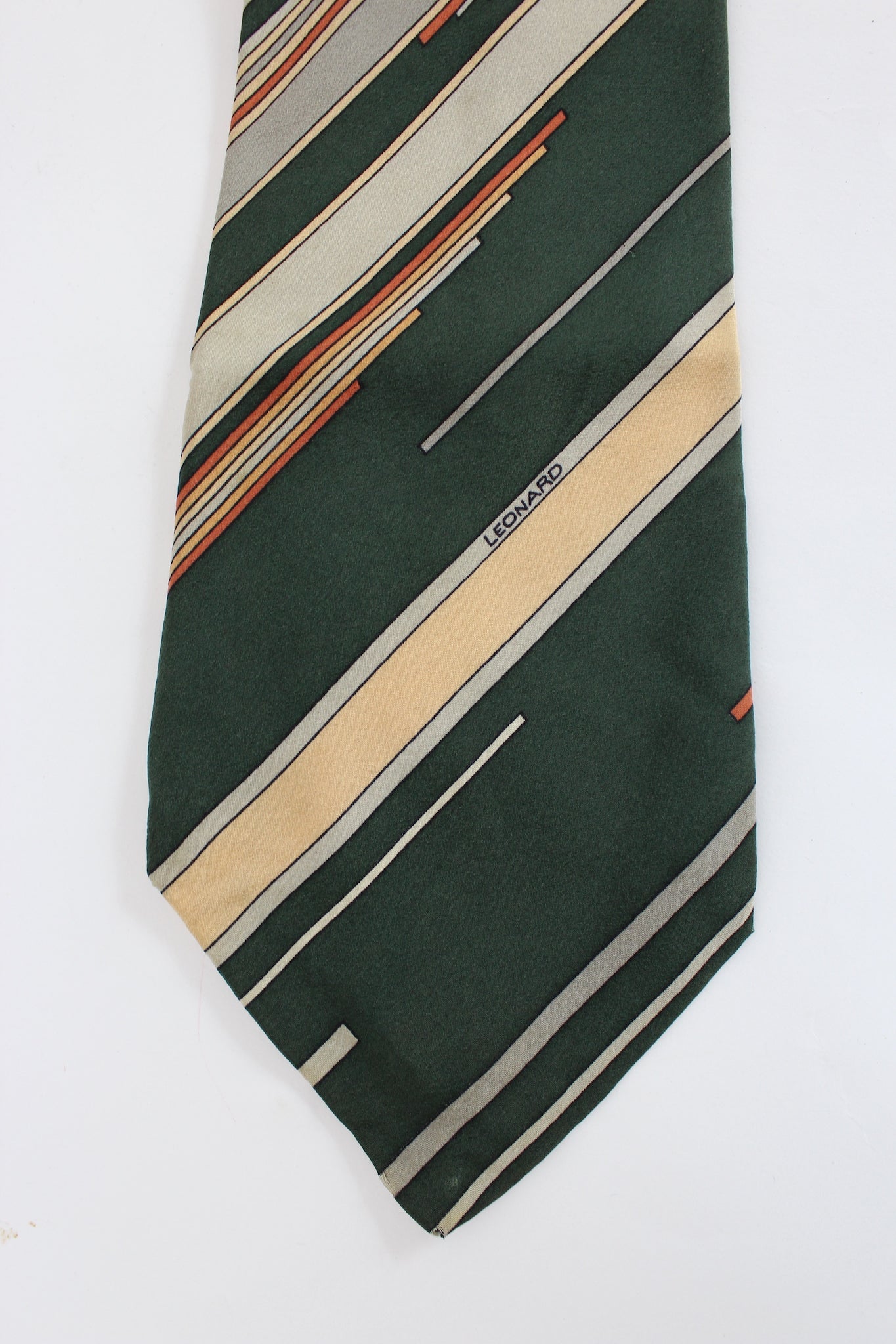 Leonard Green Beige Silk Vintage Pinstripe Tie
