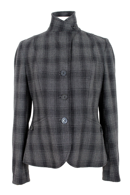 Les Copains Gray Wool Tartan Jacket 2000s