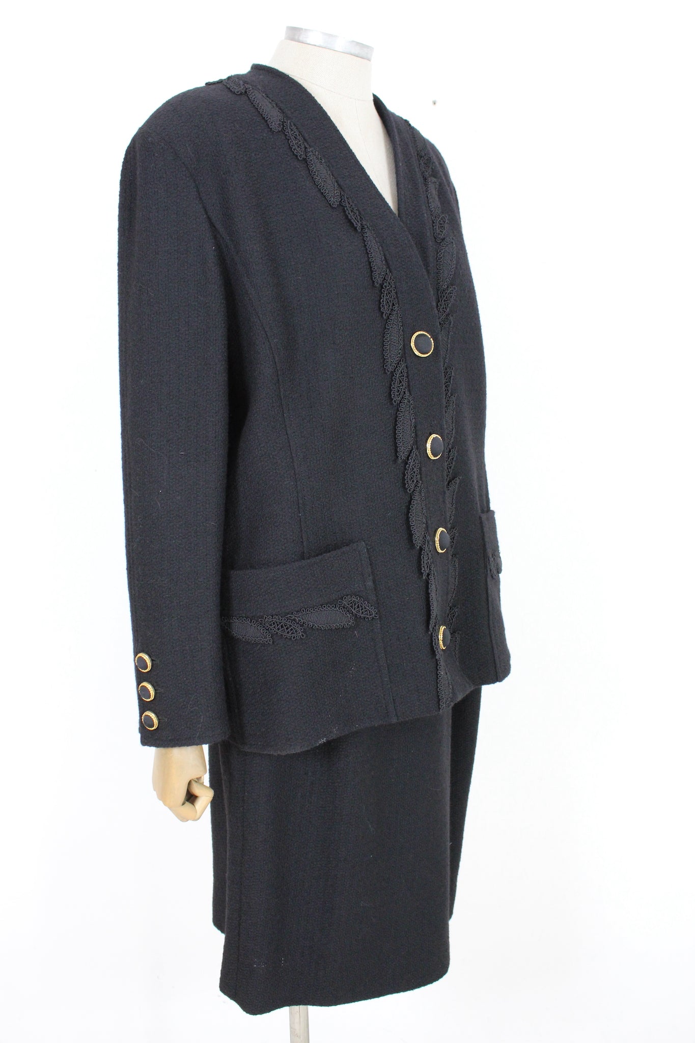 Marly's Black Wool Vintage Evening Skirt Suit 80's