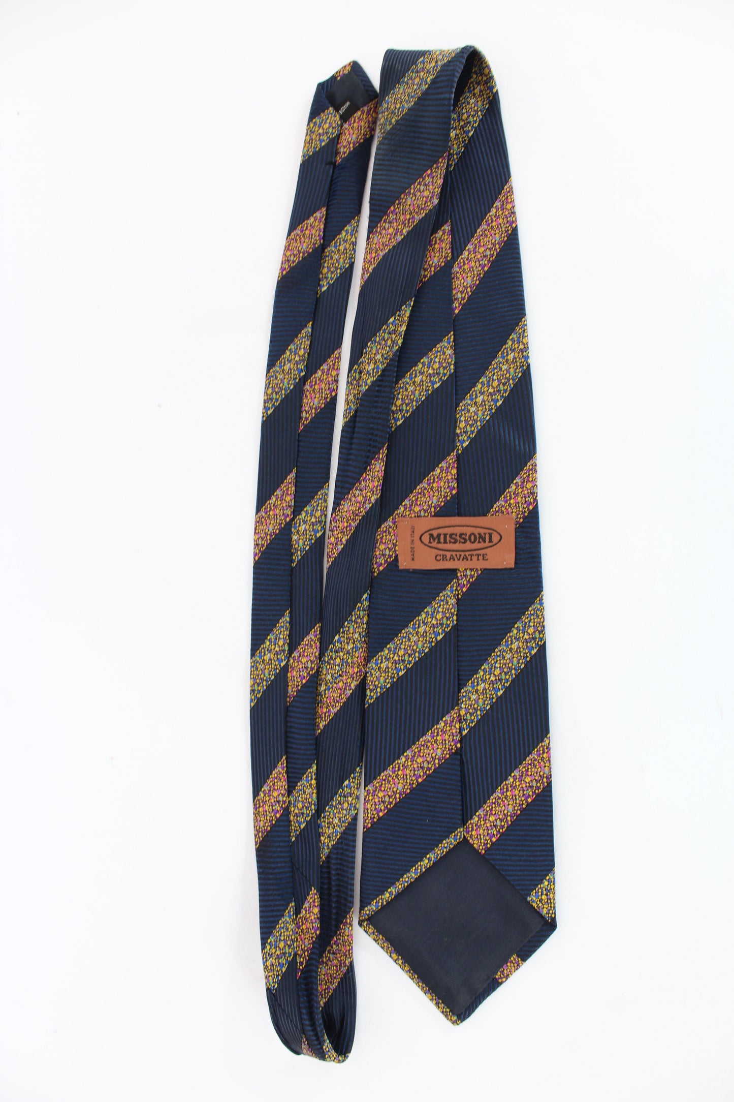 Missoni Cravatta Reggimentale Vintage in Seta Blu Giallo