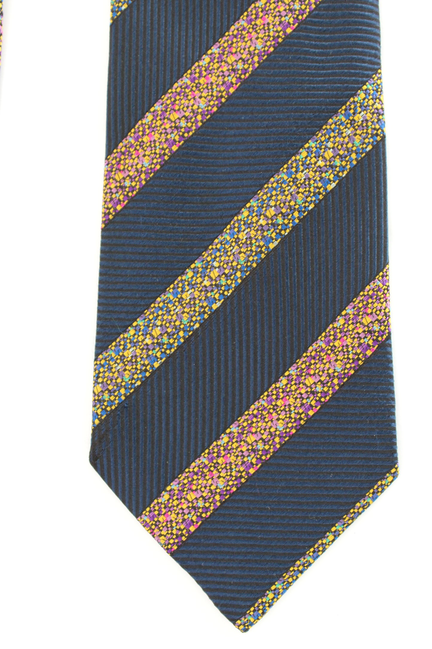 Missoni Cravatta Reggimentale Vintage in Seta Blu Giallo