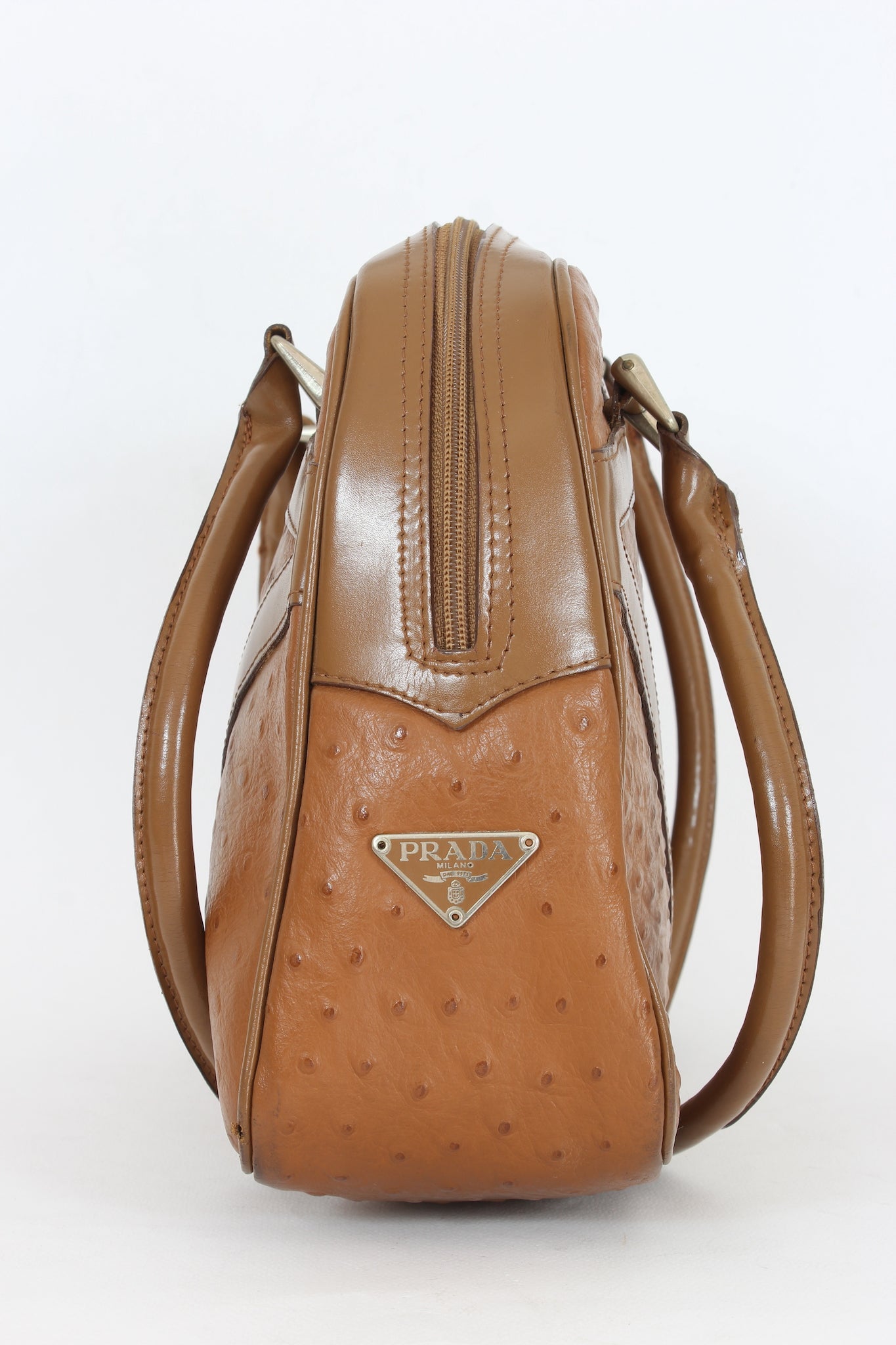 Prada Brown Ostrich Leather Vintage Plain Bag 1990s Dedè Couture