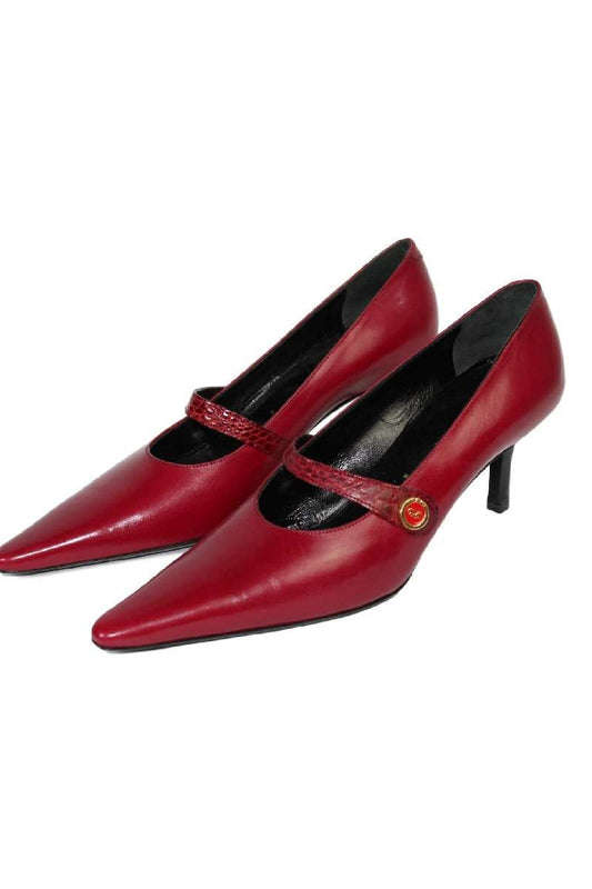 Roberta Di Camerino Vintage Red Leather Pump Shoes 5,5 Us