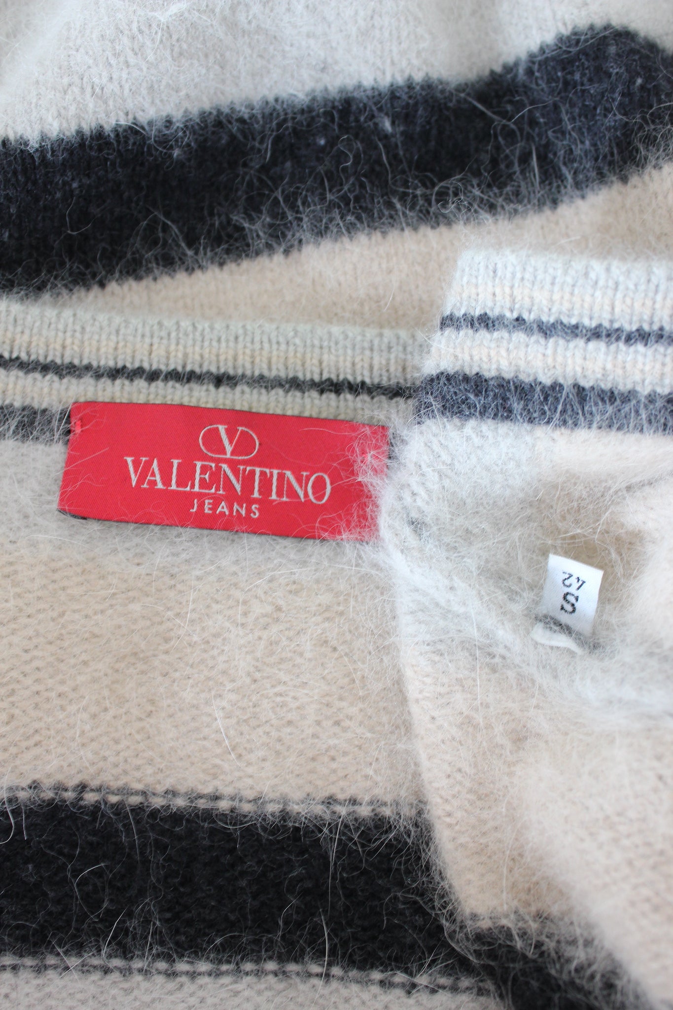 Valentino Beige Black Angora Wool Vintage Sweater 90s