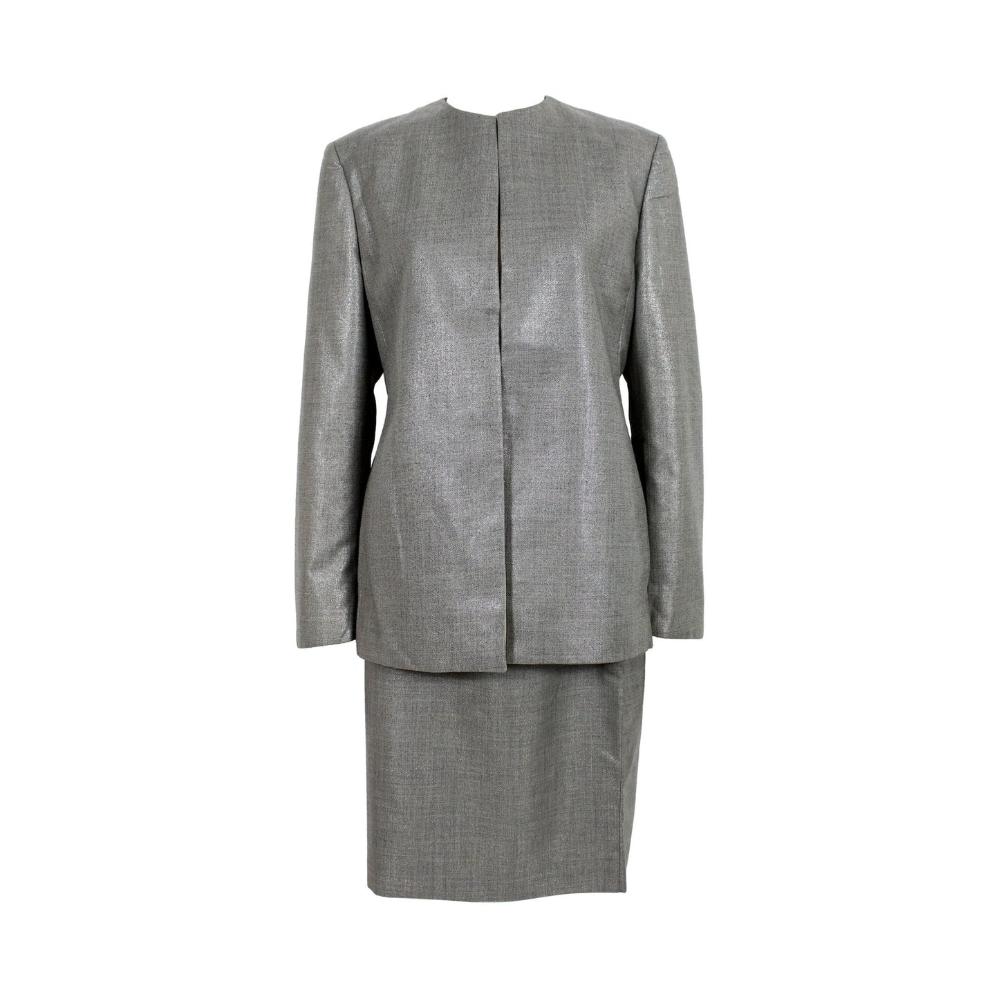 Versace Couture Gray Lamè Wool Skirt Suit Vintage 90s