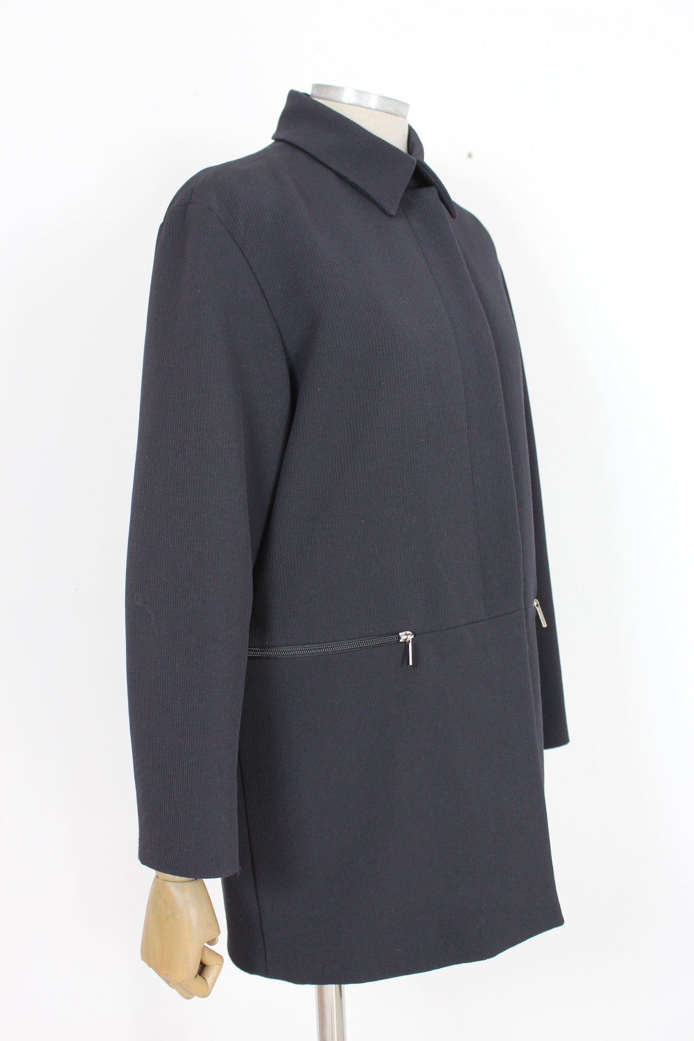 Versace Black Wool Pinstripe Vintage Long Coat